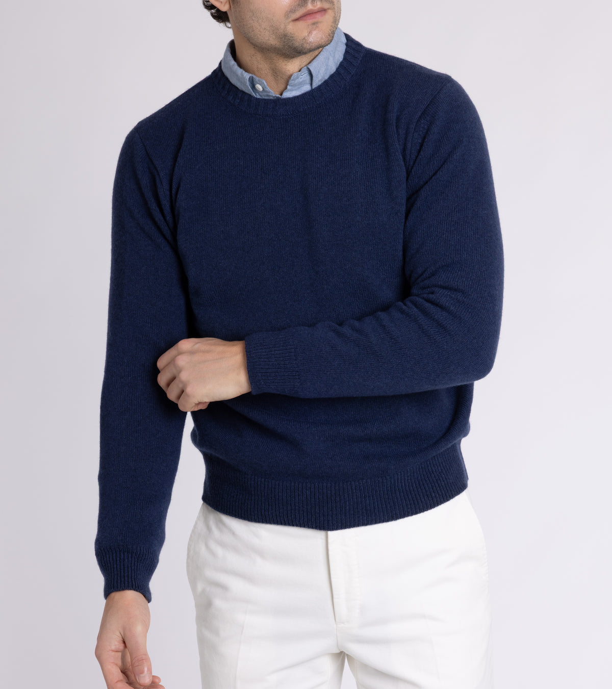 Mooncastle Wool Cashmere Silk Crew Neck Sweater: Navy