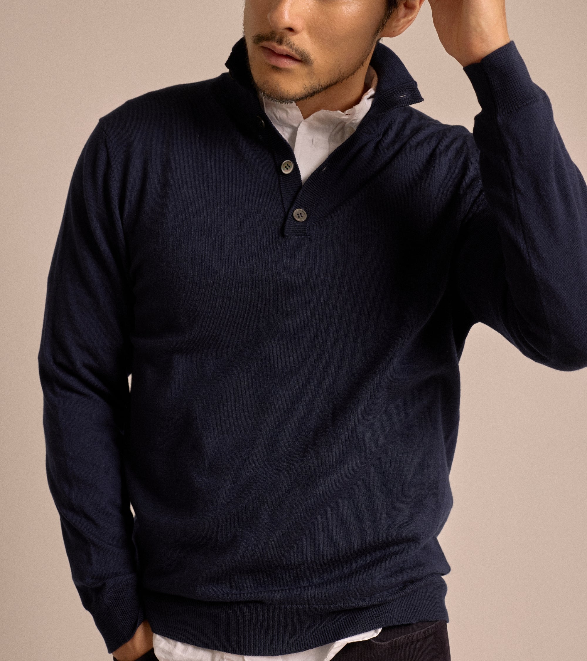 Trunk Bennet Merino Button Neck Sweater: Navy