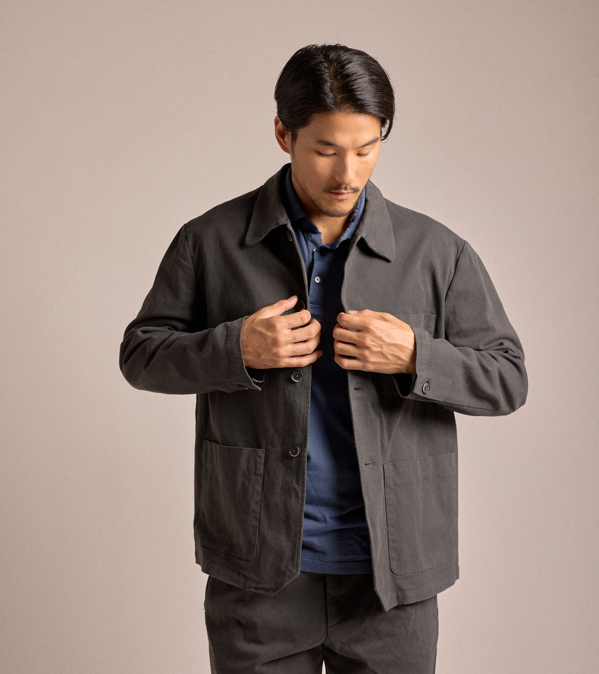 Barena Visal Mante Cotton Twill Overshirt in lead, product photo.
