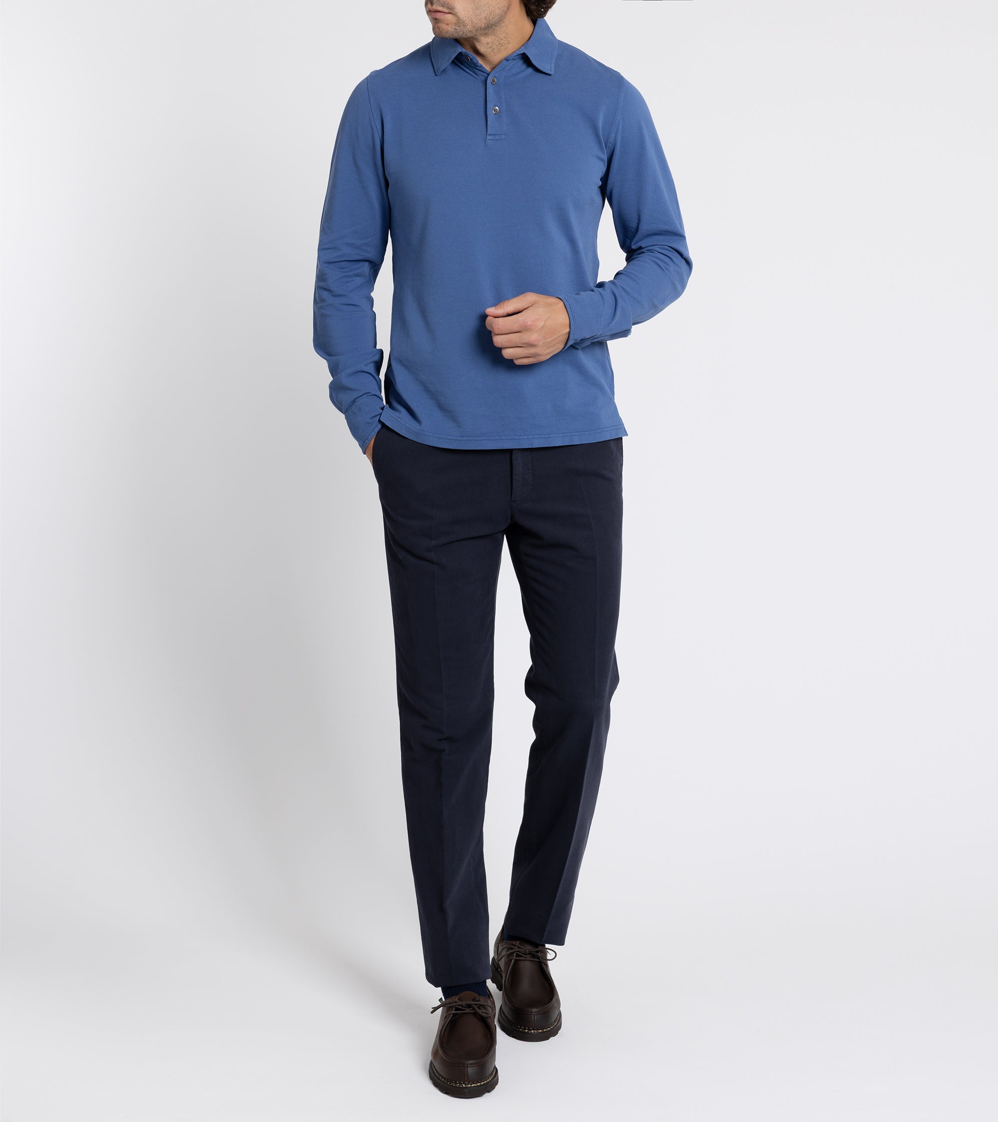Incotex Regular High Cotton Doeskin Trousers: Navy