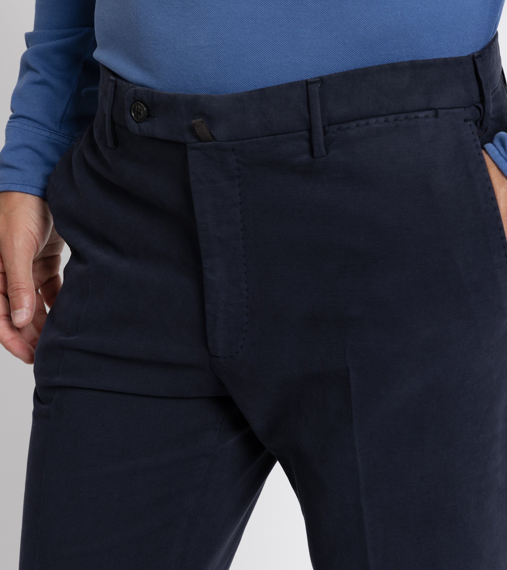 Incotex Regular High Cotton Doeskin Trousers: Navy