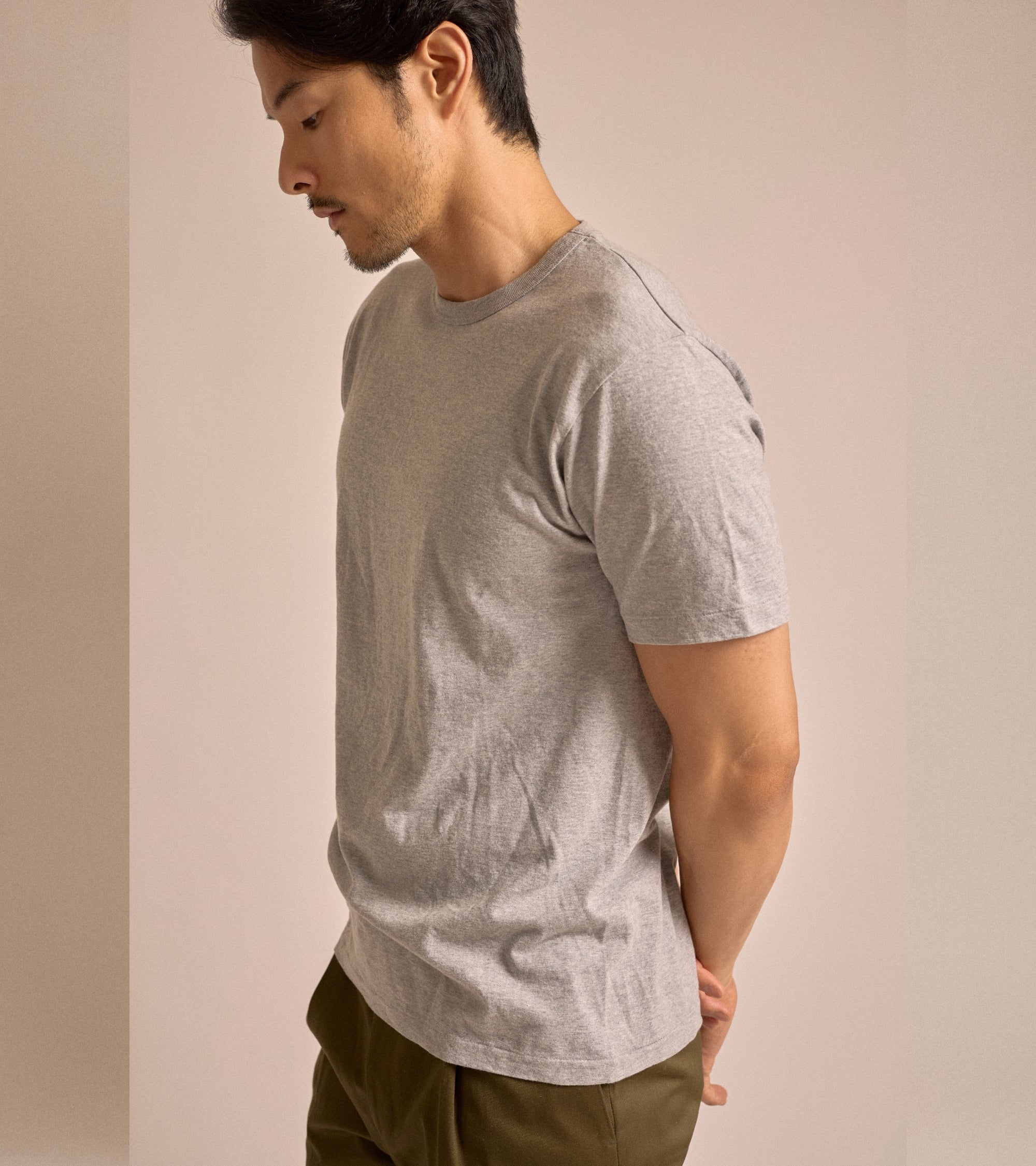 Sunray Sportswear Haleiwa short sleeve cotton t-shirt in hambledon grey, fabric detail.