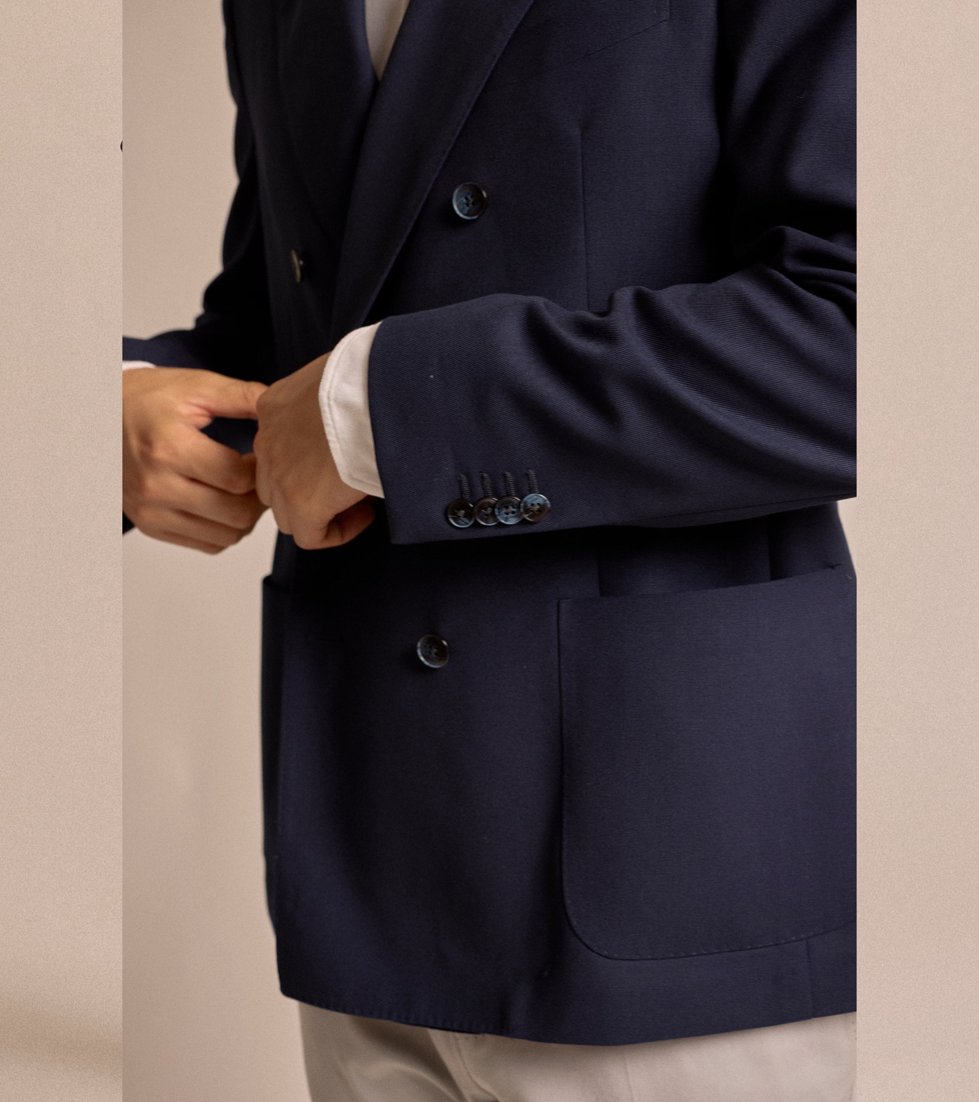 Trunk Webb Tropical Wool Double Breasted Jacket: Navy