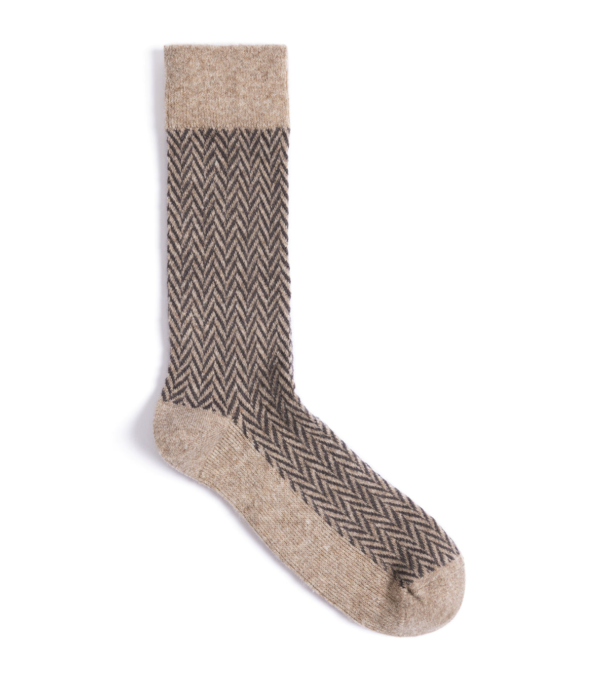 Anonymous Ism Wool Herringbone Crew Socks: Beige