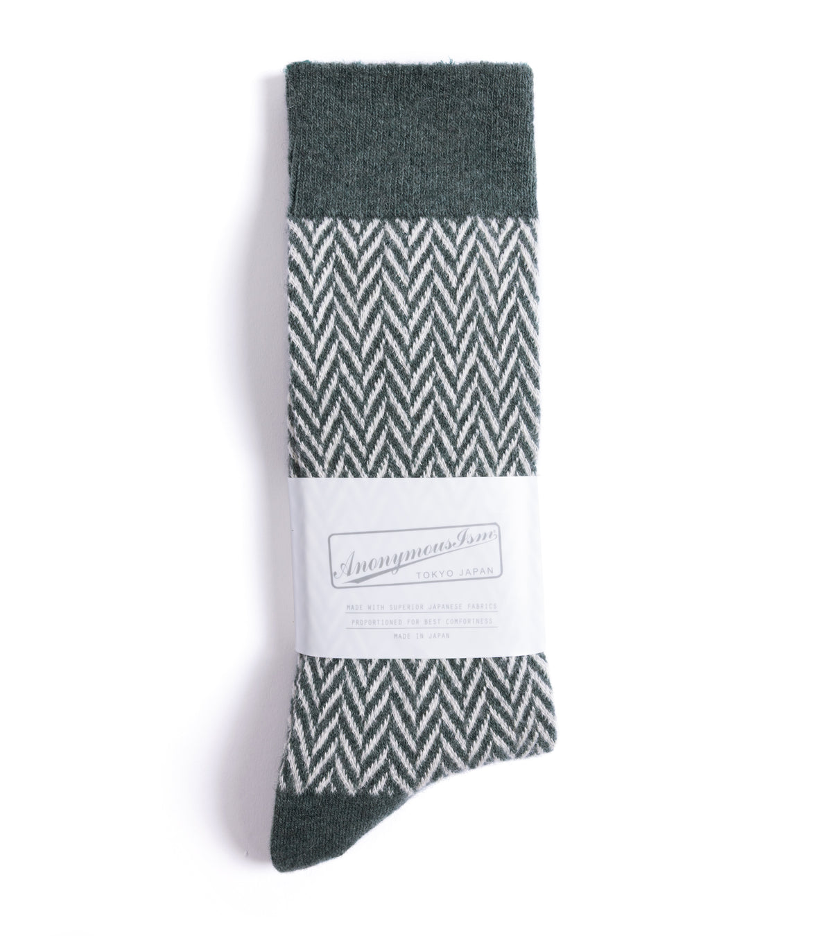 Anonymous Ism Wool Herringbone Crew Socks: Green