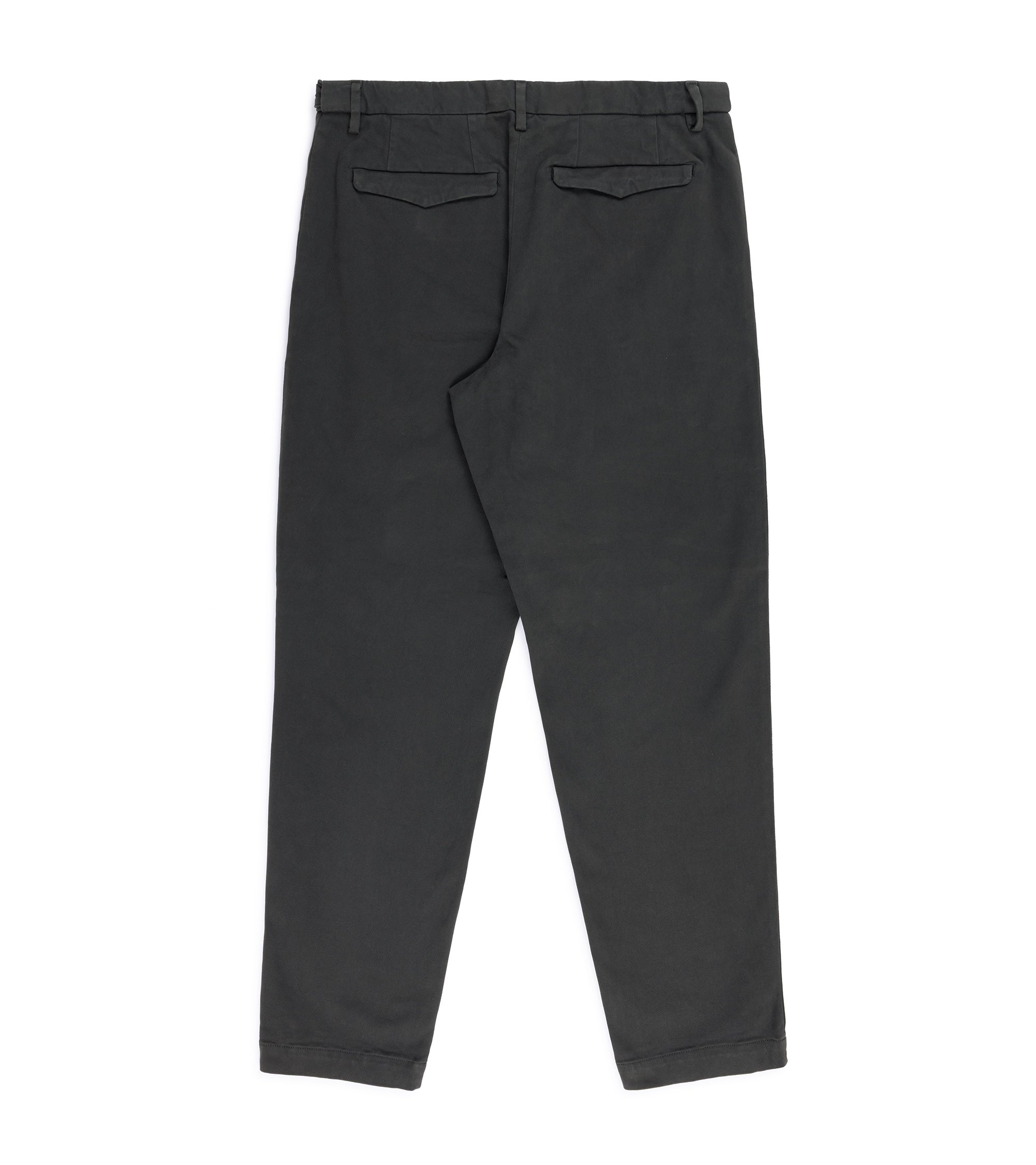 Barena Masco Mante trousers in dark grey Back view showing belt loops and two back pockets with flaps.