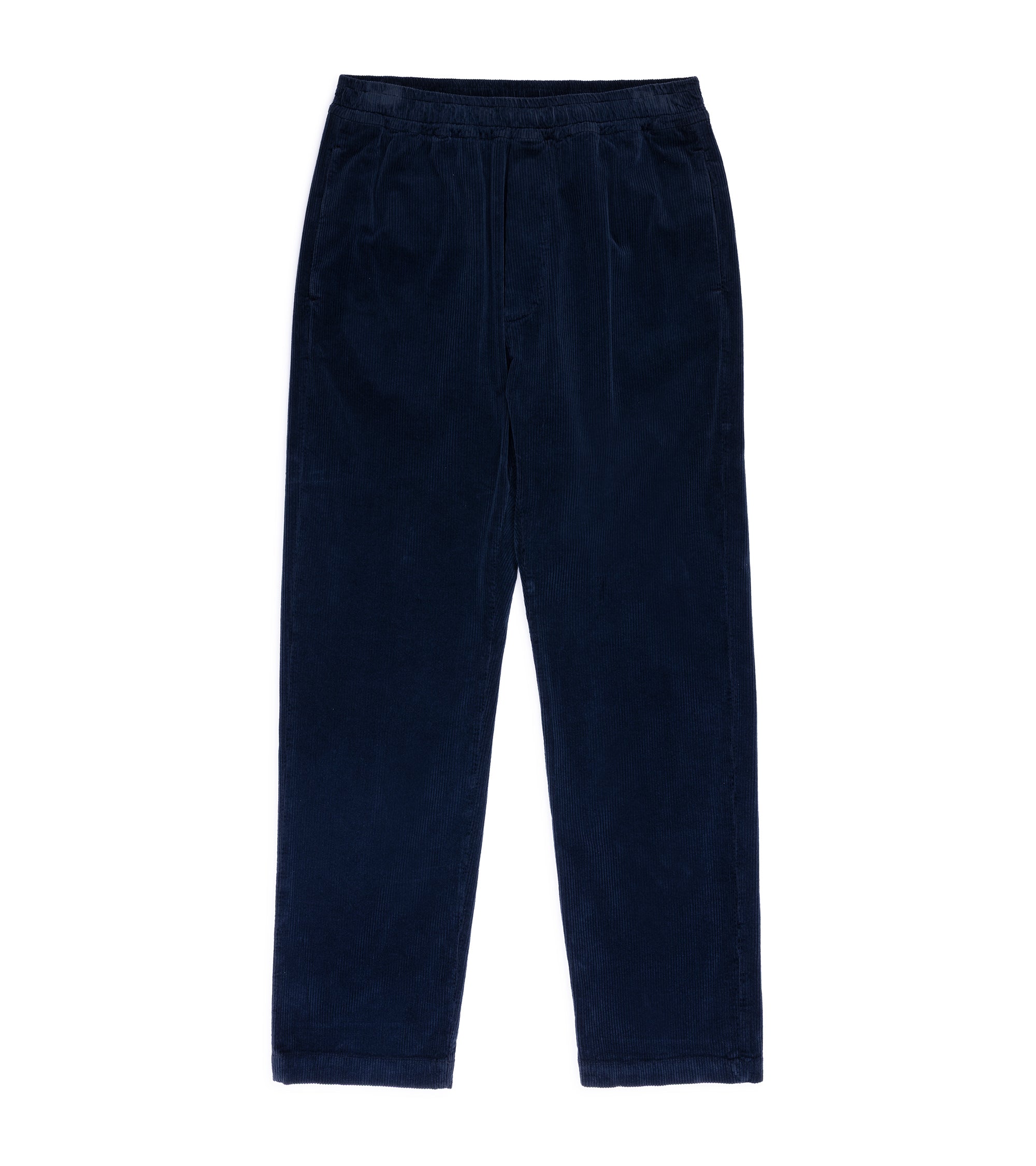 Barena Riobarbo Cortivo cotton corduroy trousers in navy. Front view showing elasticated waistband and single pleats.