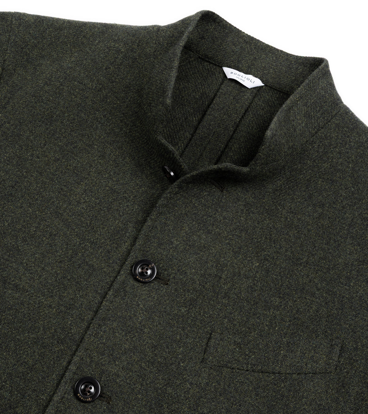 Boglioli Wool Cashmere Twill Gassman Jacket. Close-up detail of the collar.