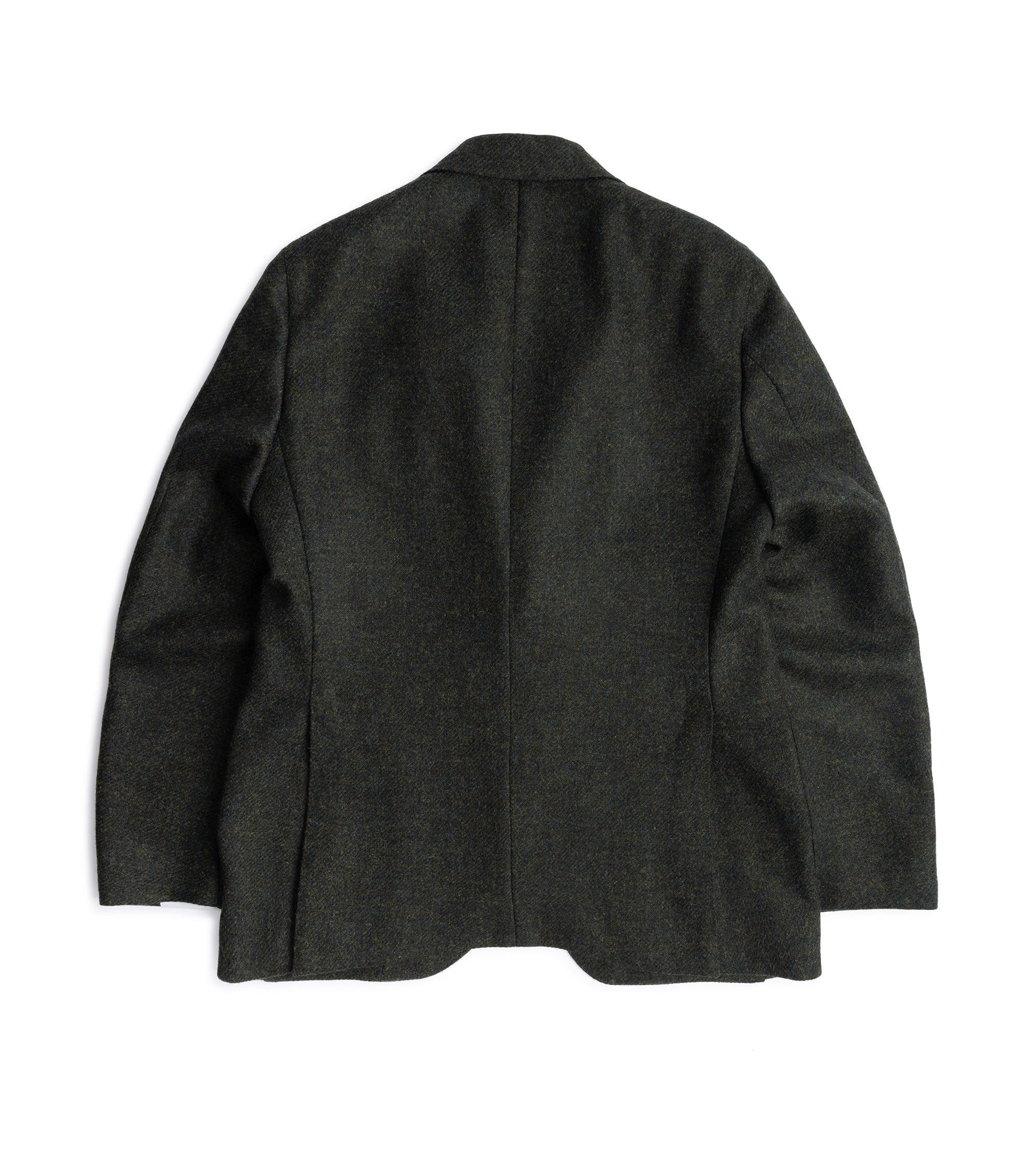 Caruso Aida jacket in green English Shetland wool, back view.