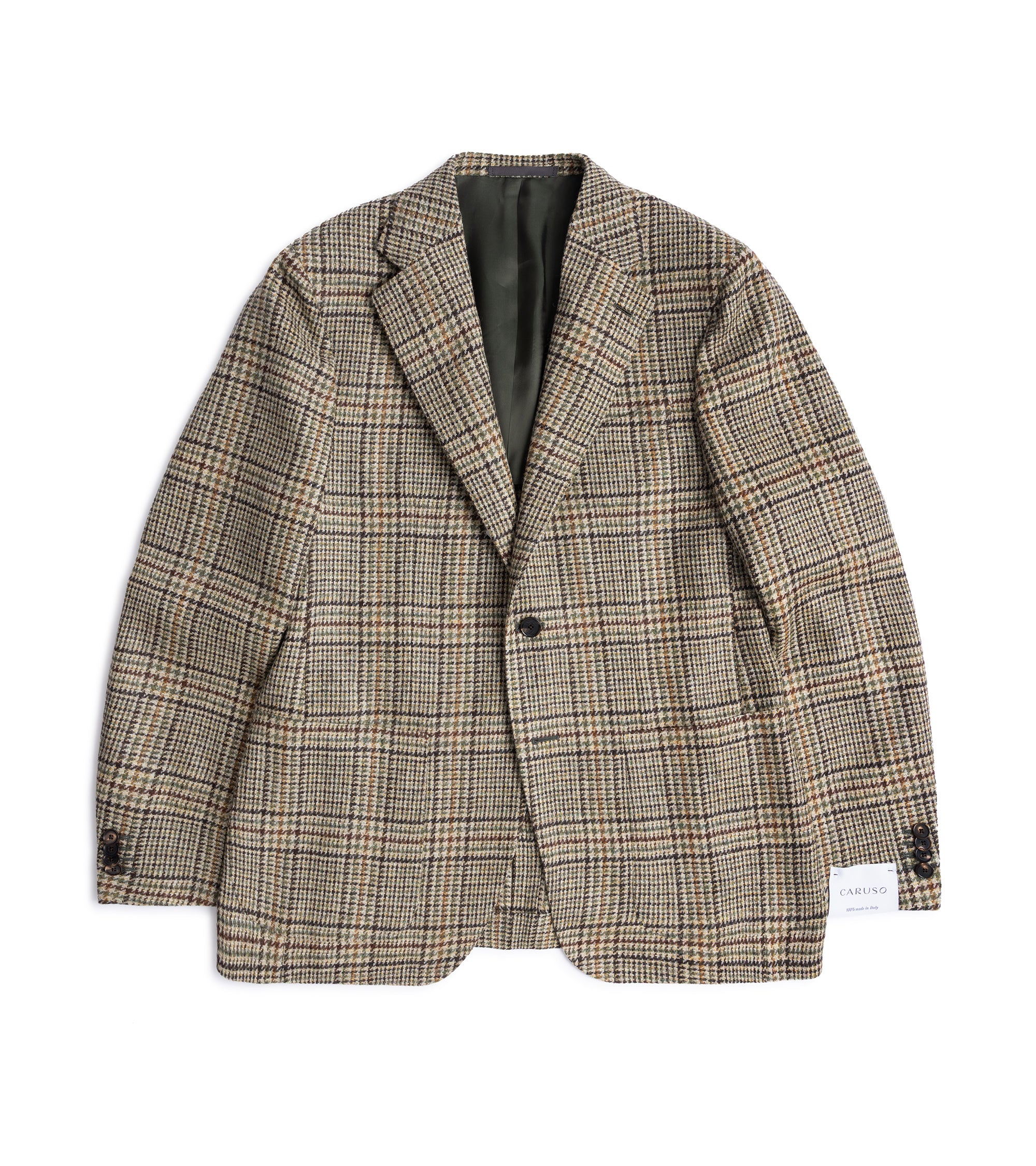 Caruso Aida Wool Large Glencheck Jacket in brown/green. Front view showing the lapels and two-button closure.