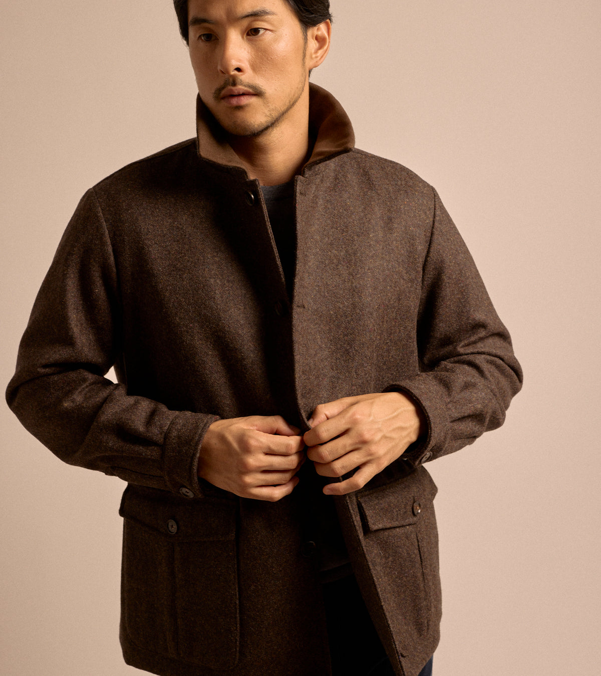 Caruso Shetland Wool Paddock Jacket in dark brown, product photo.