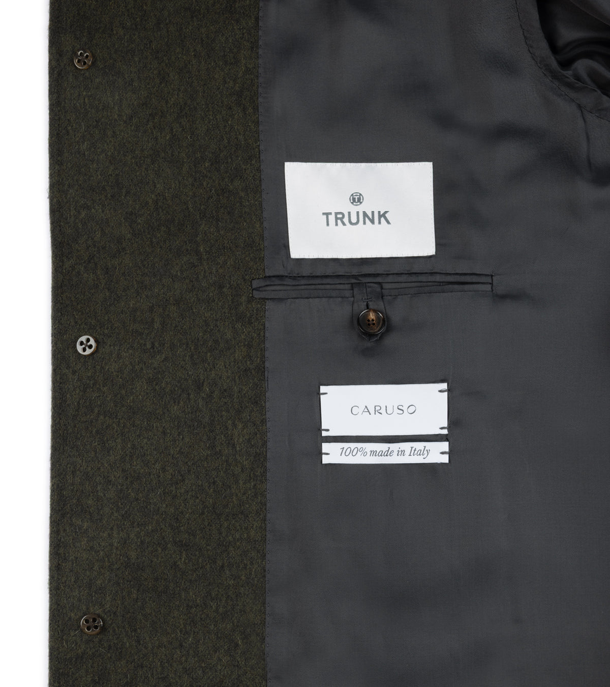 Caruso Wool Rigoletto Loden Coat in green, product photo.