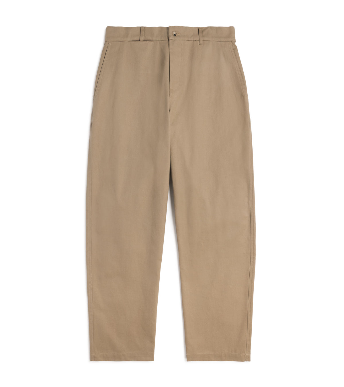 De Bonne Facture Soft Cotton Balloon Trousers in Bronze, front view, showing side pockets and front button.