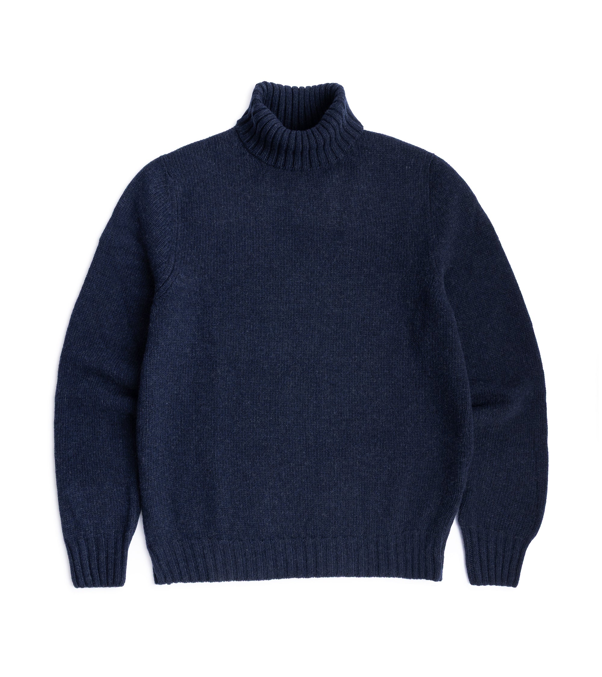 Fedeli Oslo Wool Cashmere Roll Neck Sweater in navy, front view.
