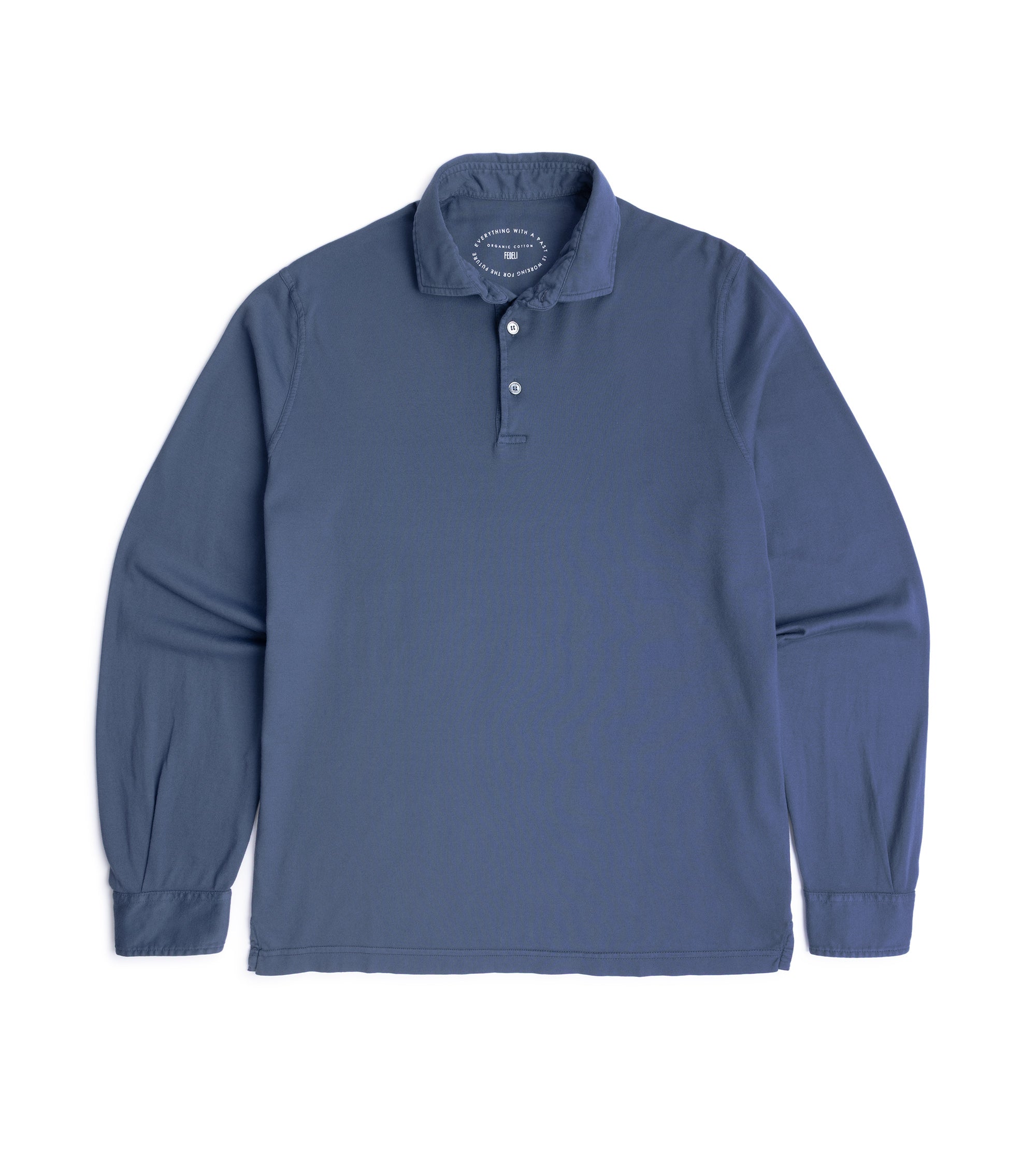 Fedeli Zero Cotton Jersey Long Sleeve Polo Shirt in dark blue, front view.