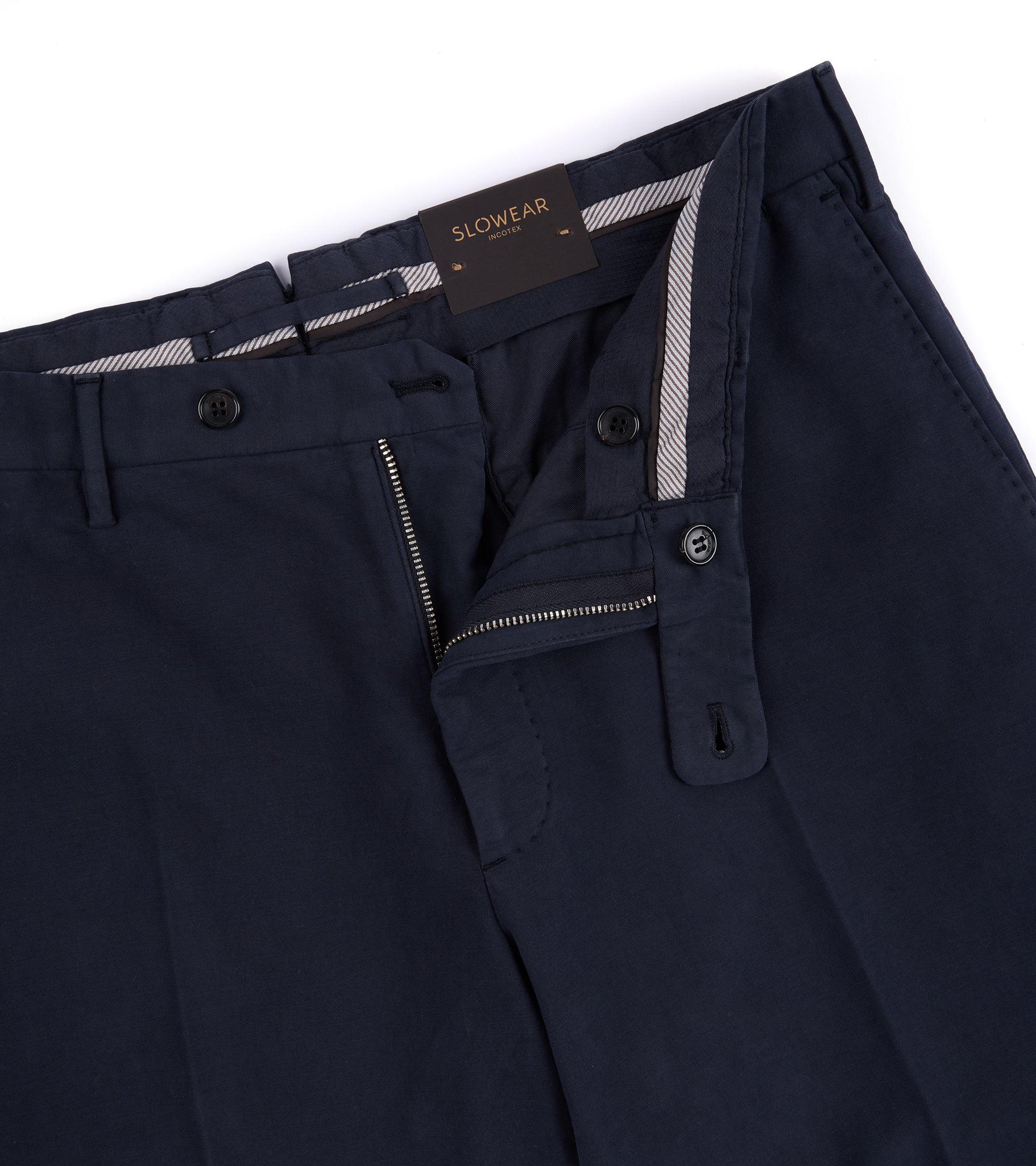 Incotex Regular High Cotton Doeskin Trousers: Navy