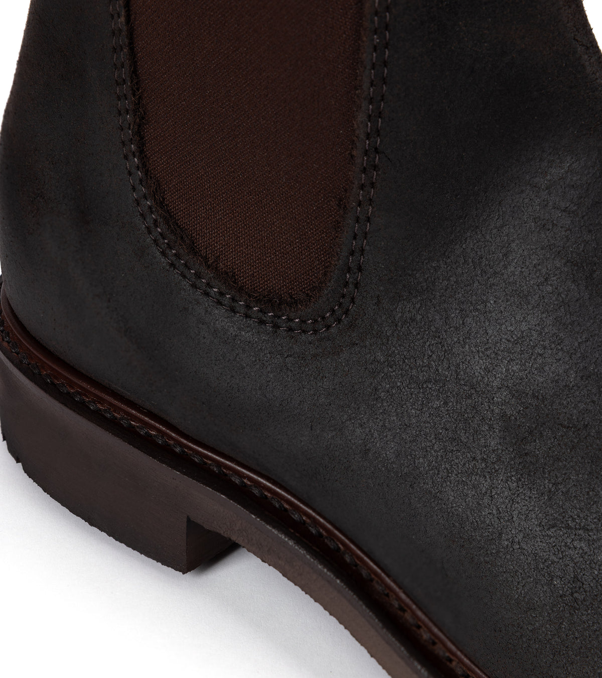 R.M. Williams for Trunk Gardener Waxed Suede Boot in dark brown, product photo.
