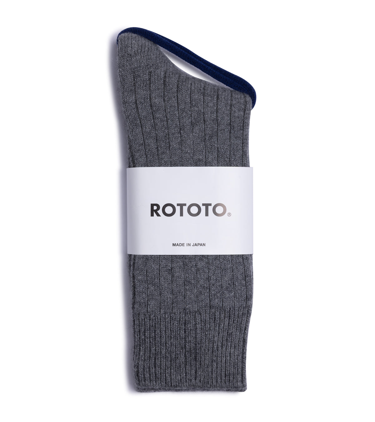 RoToTo Cotton Wool Ribbed Crew Socks: Grey