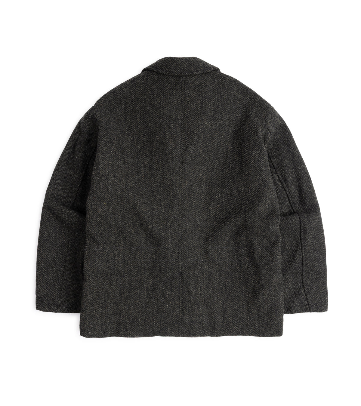 Sage de Cret Harris Tweed Four-Button Coverall Jacket in grey, back view.