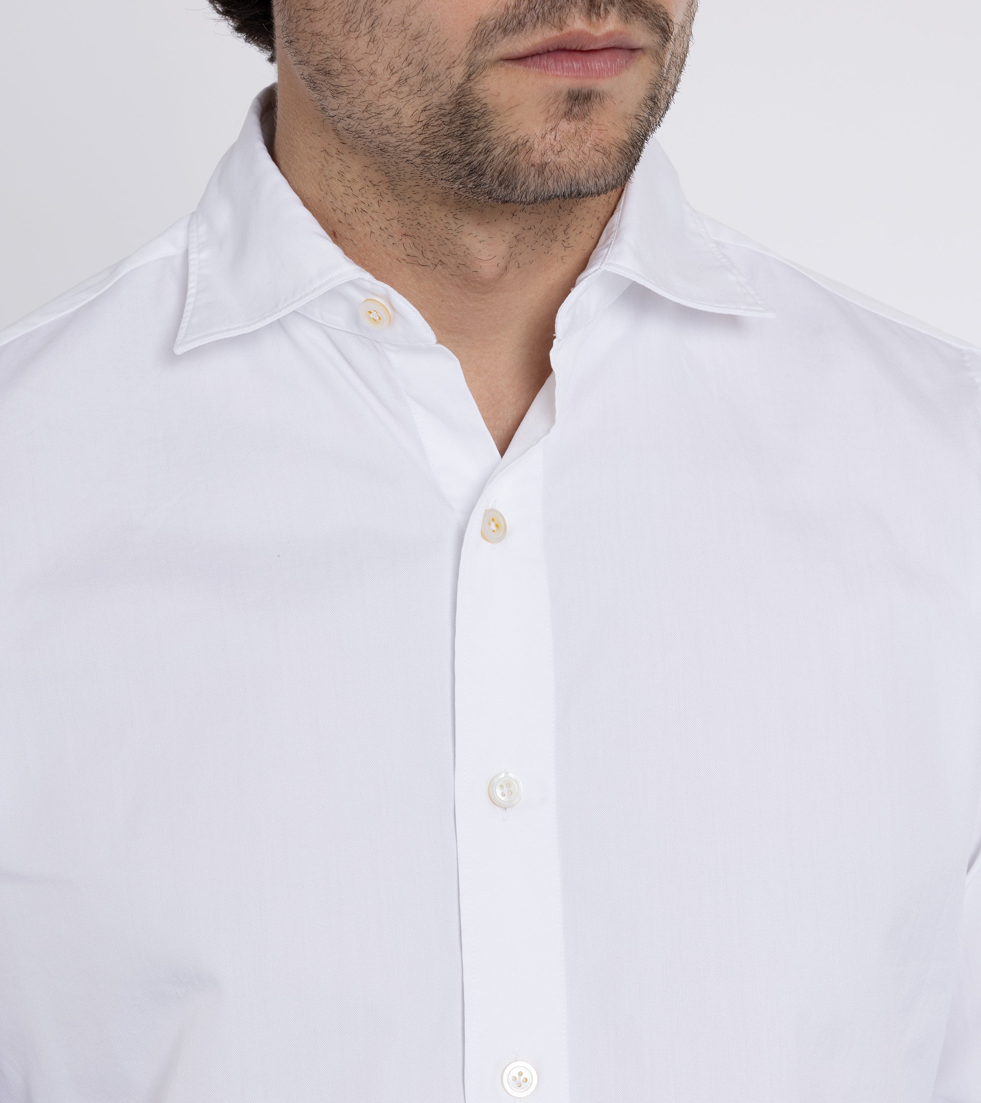 Finamore Gaeta Classic Cotton Luigi Sport Shirt: Fine Oxford White