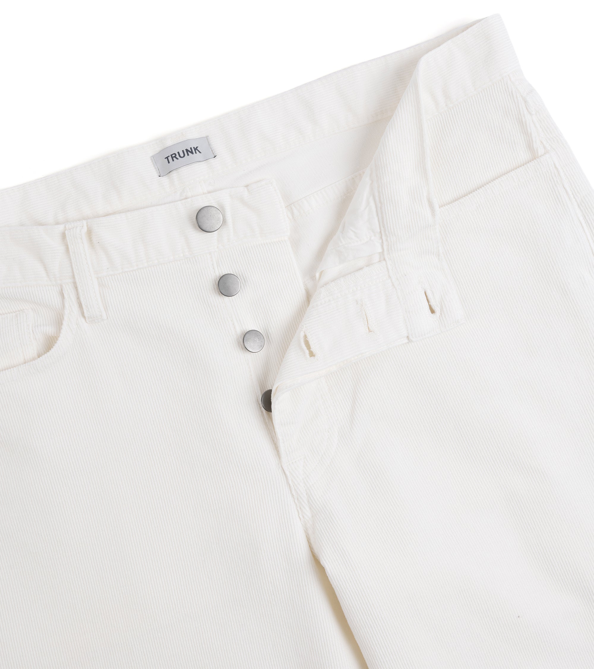 Trunk Dean corduroy 5-pocket trousers in egret white, back view.