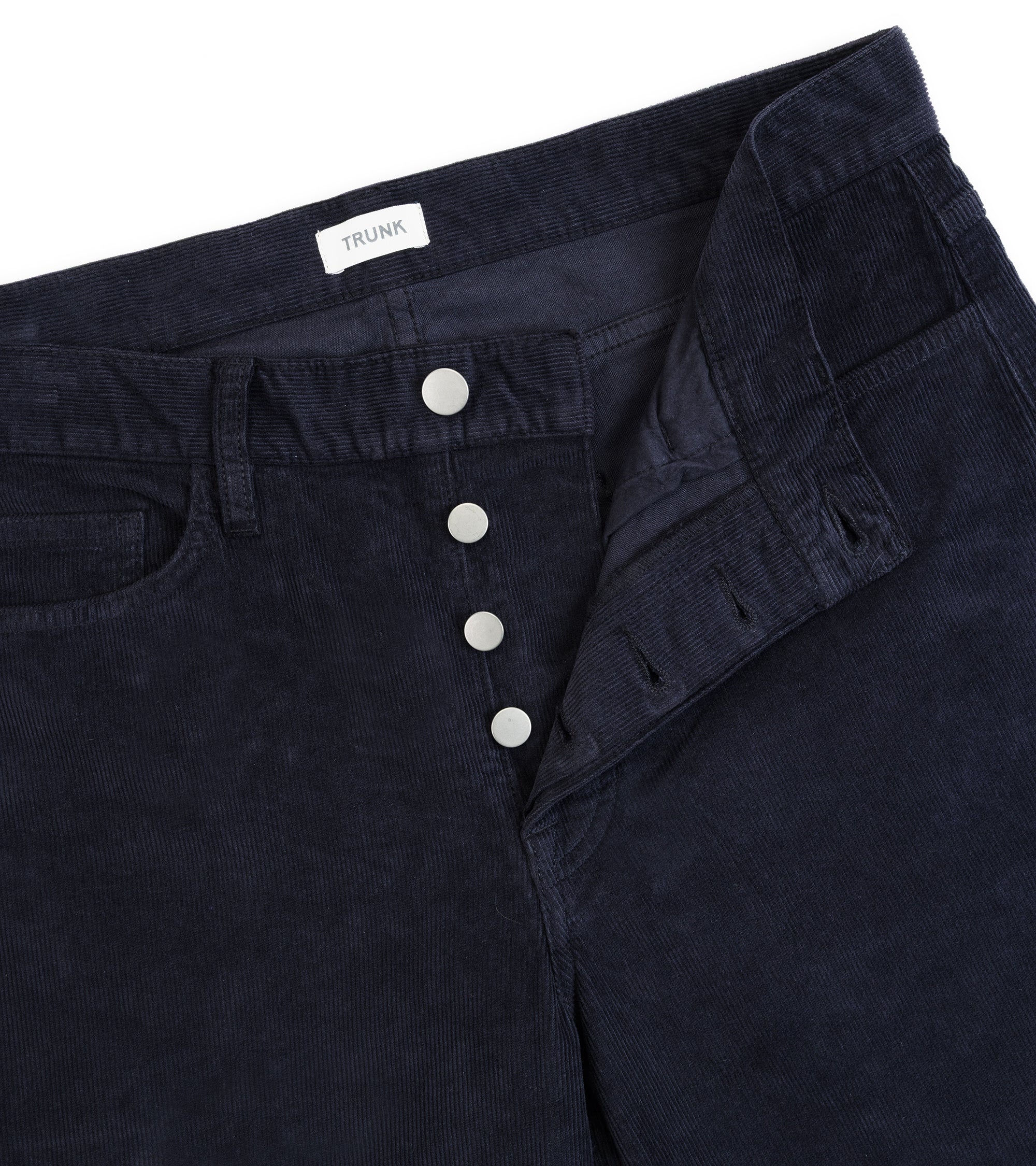 Trunk Dean corduroy 5-pocket trousers in navy, back view.