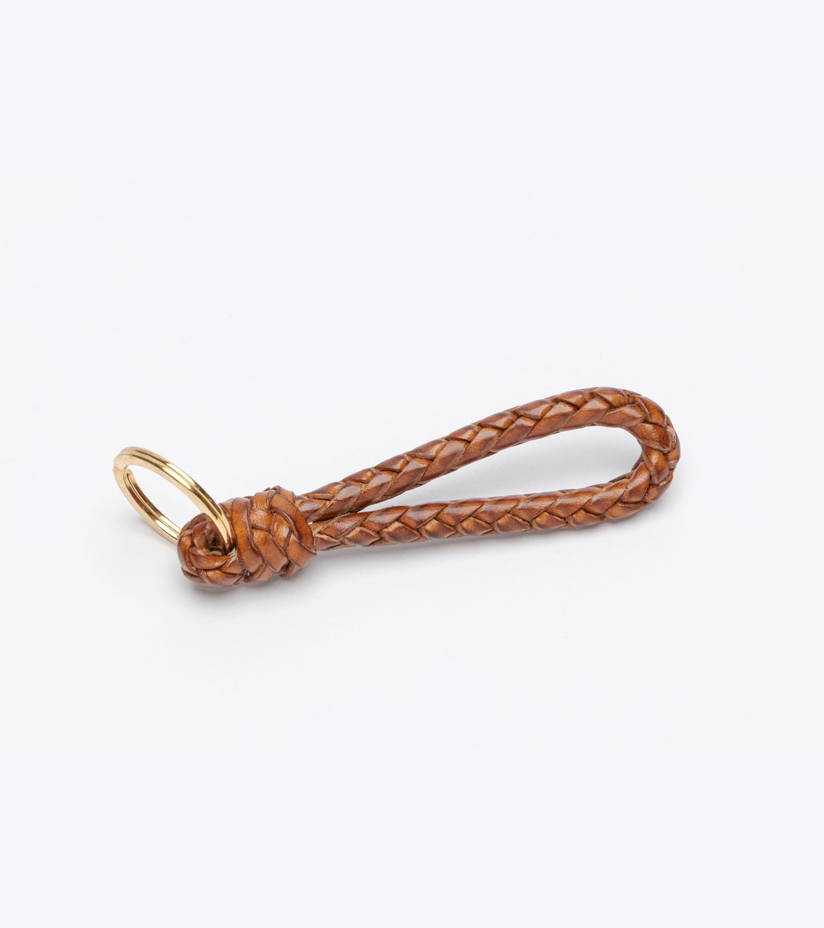 Beorma Leather Plaited Key Fob in tan, product photo.