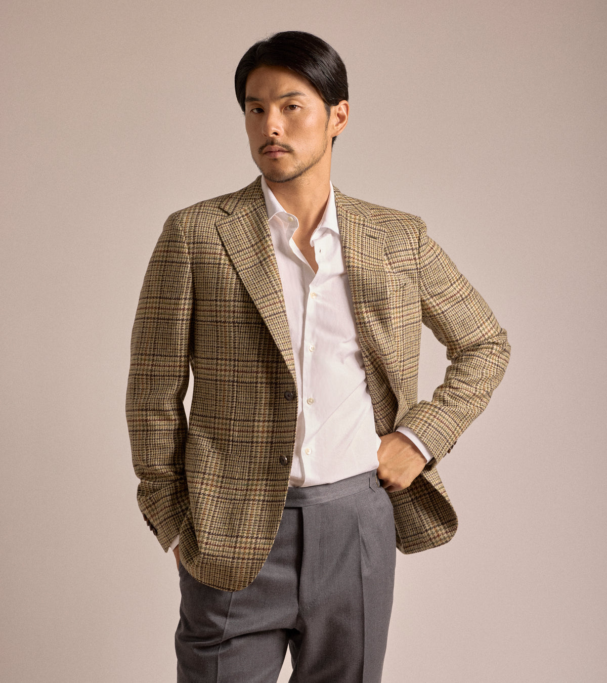 Caruso Aida Wool Large Glencheck Jacket: Green