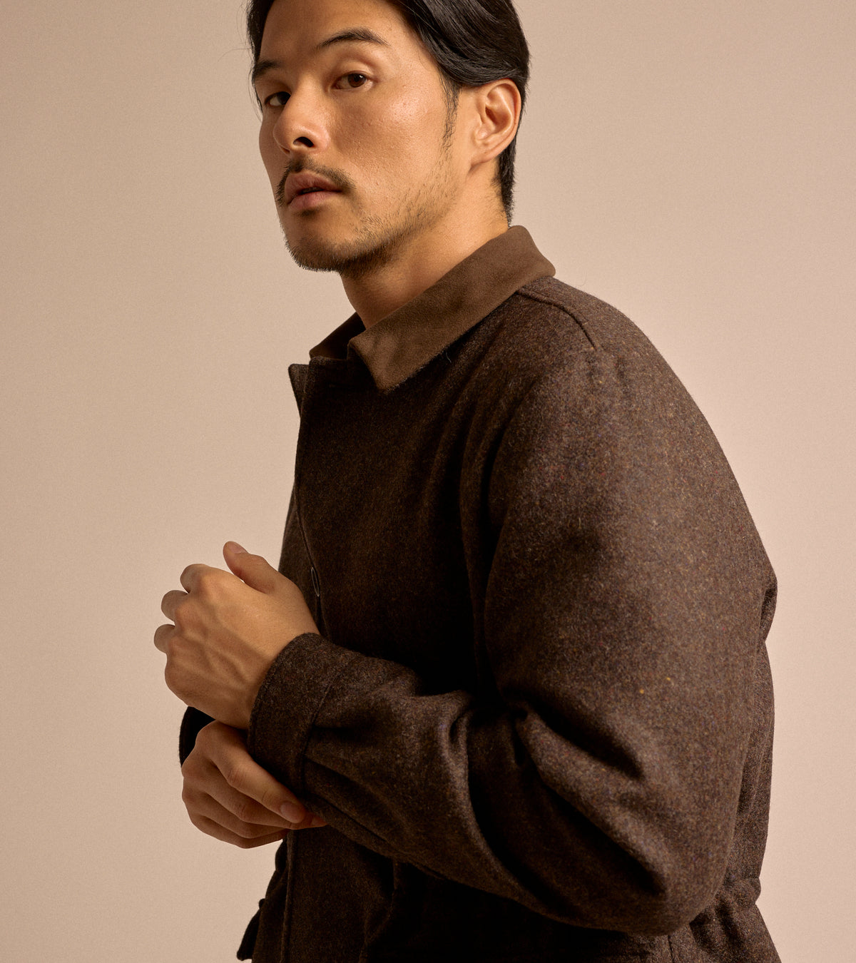 Caruso Shetland Wool Paddock Jacket in dark brown, product photo.