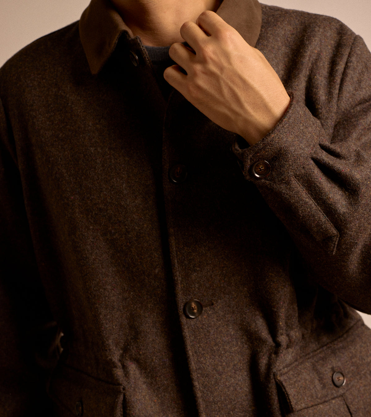 Caruso Shetland Wool Paddock Jacket in dark brown, product photo.