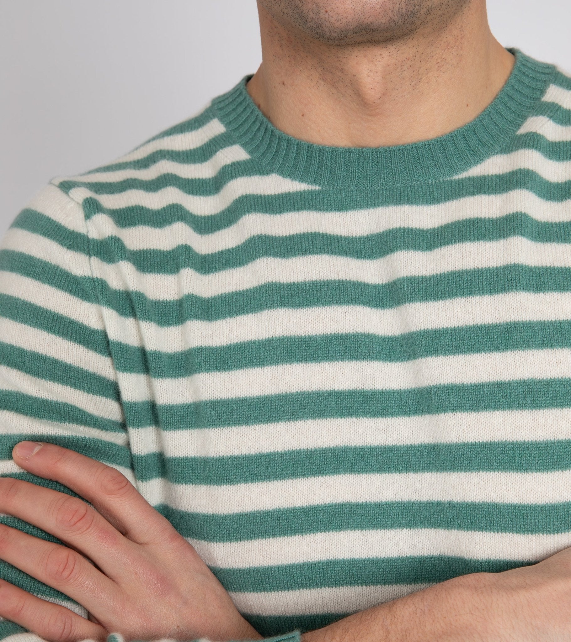 Fedeli Light Striped Cashmere Sweater: Green - Trunk Clothiers