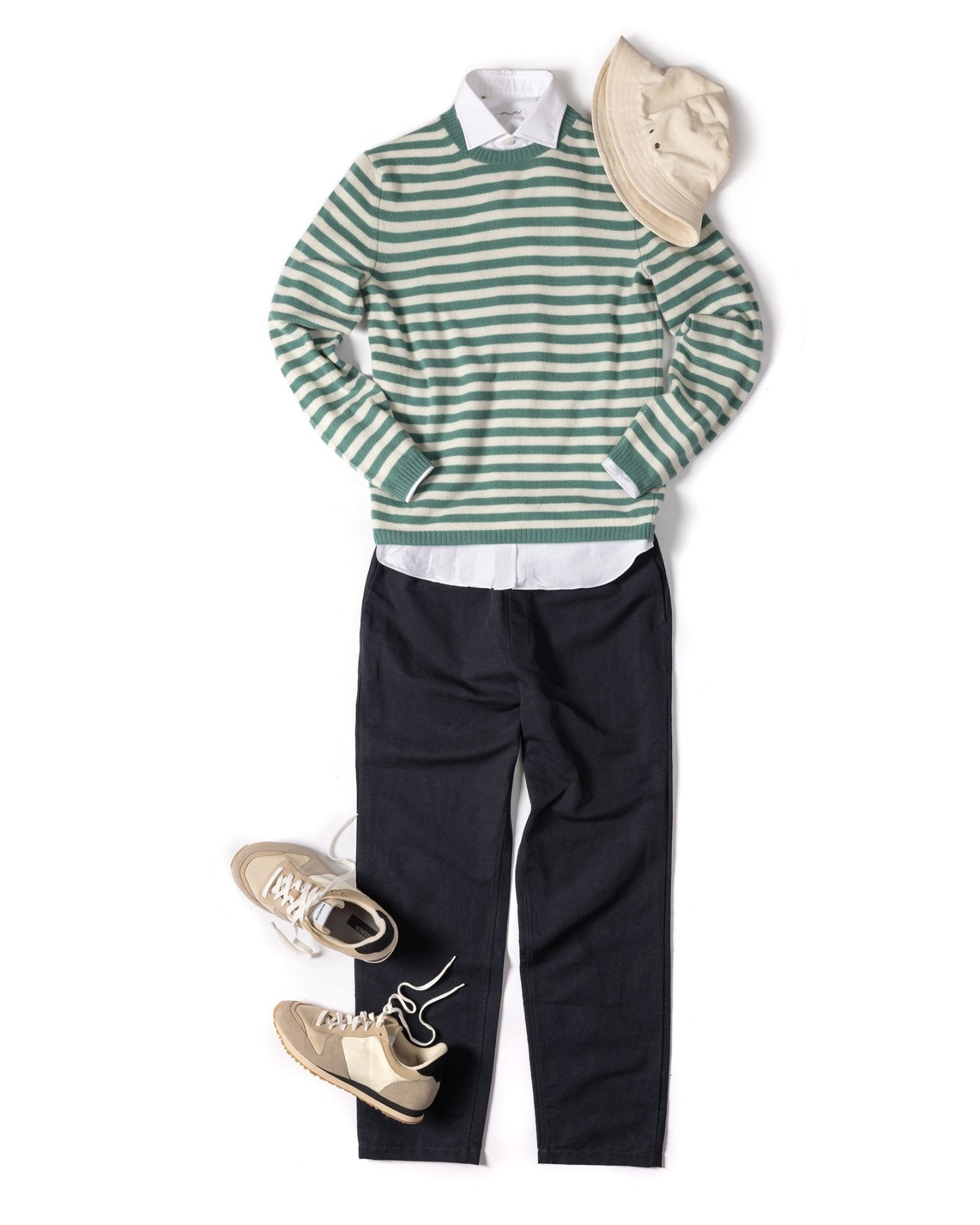 Fedeli Light Striped Cashmere Sweater: Green - Trunk Clothiers