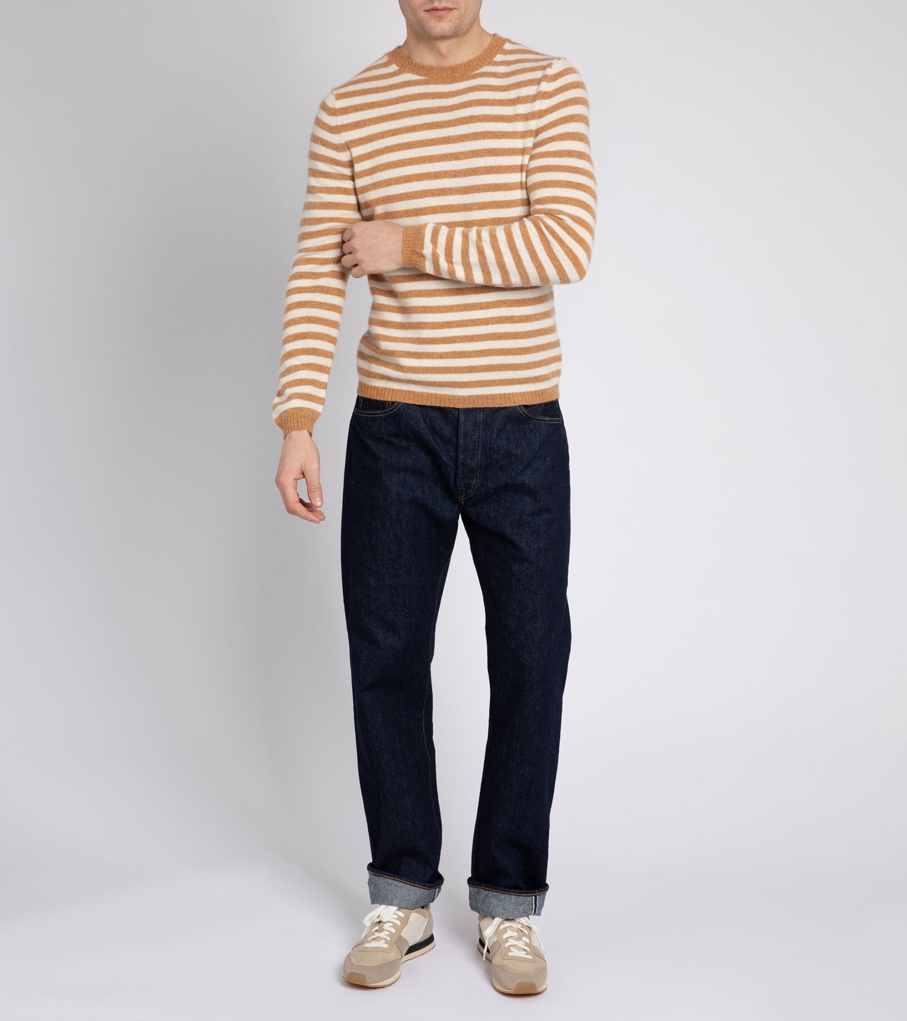 Fedeli Light Striped Cashmere Sweater: Honey - Trunk Clothiers
