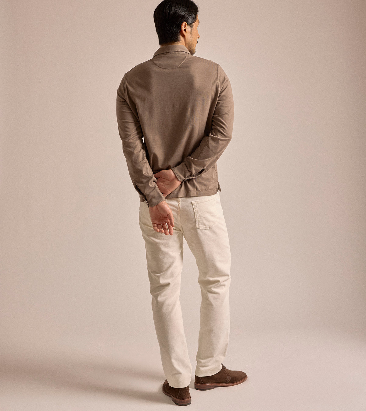Fedeli Zero Cotton Jersey Long Sleeve Polo Shirt: Dark Greige