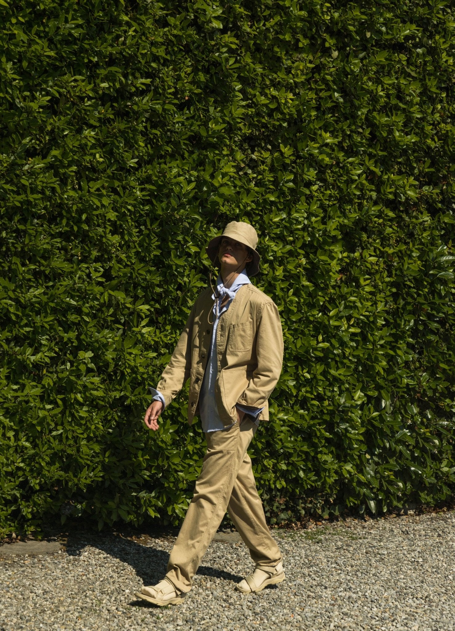 Rovi Lucca Collarless Cotton Drill Garden Jacket: Beige - Trunk Clothiers
