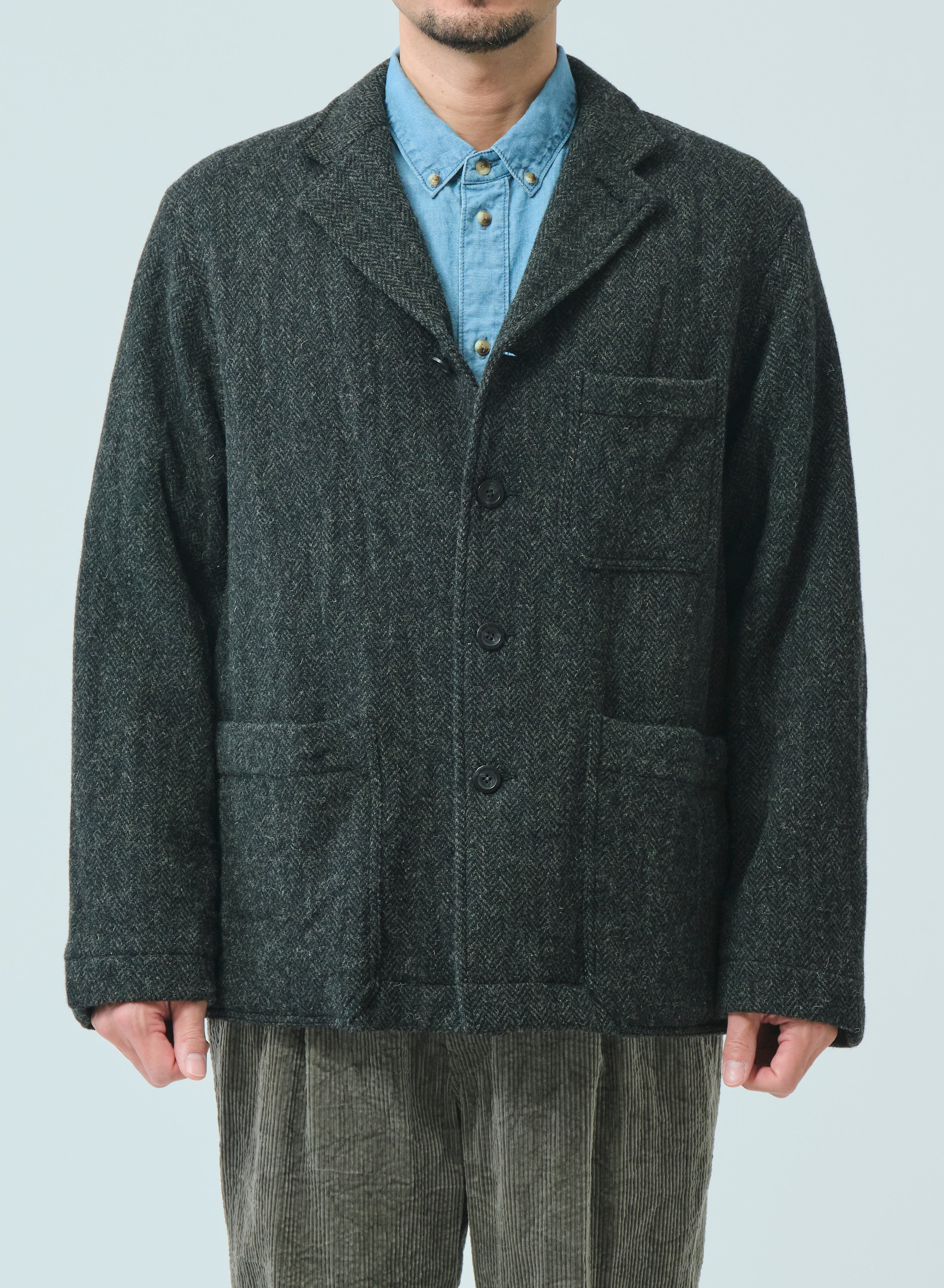 Sage de Cret Harris Tweed Four-Button Coverall Jacket: Grey