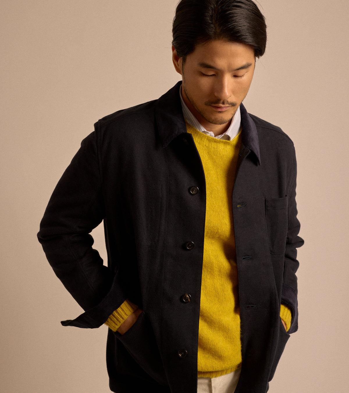 Trunk Coleman Brushed Japanese Cotton Jacket in navy, product photo.