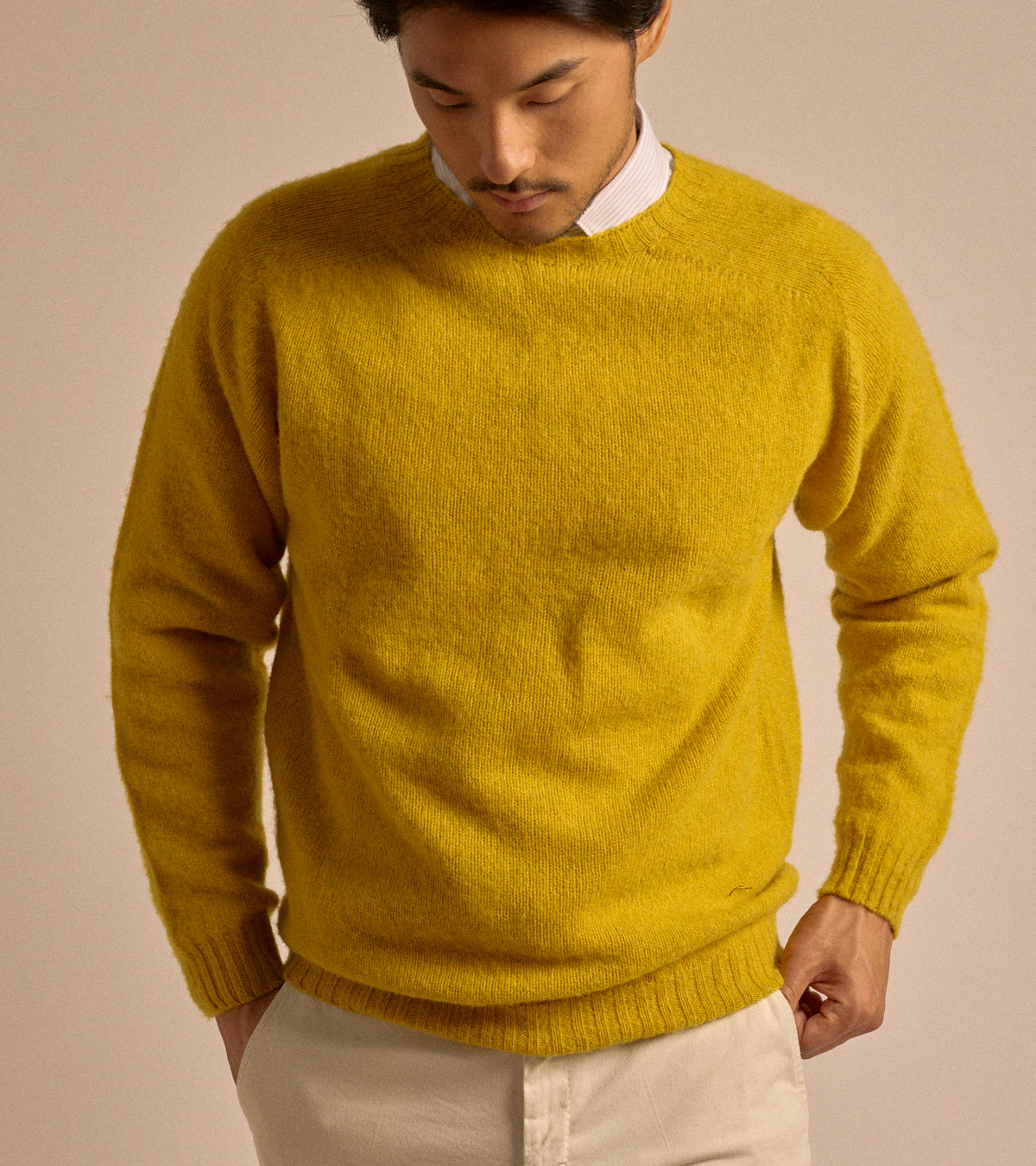 Trunk Goswell Brushed Lambswool Crew Neck Sweater in citrus, product photo.