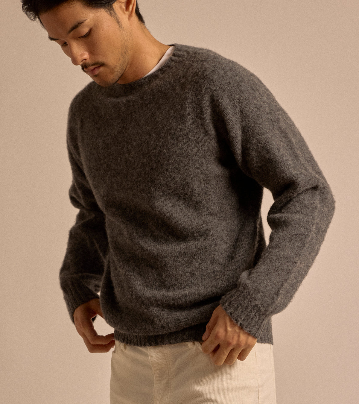 Trunk Goswell Brushed Lambswool Crew Neck Sweater in dark grey, product photo.