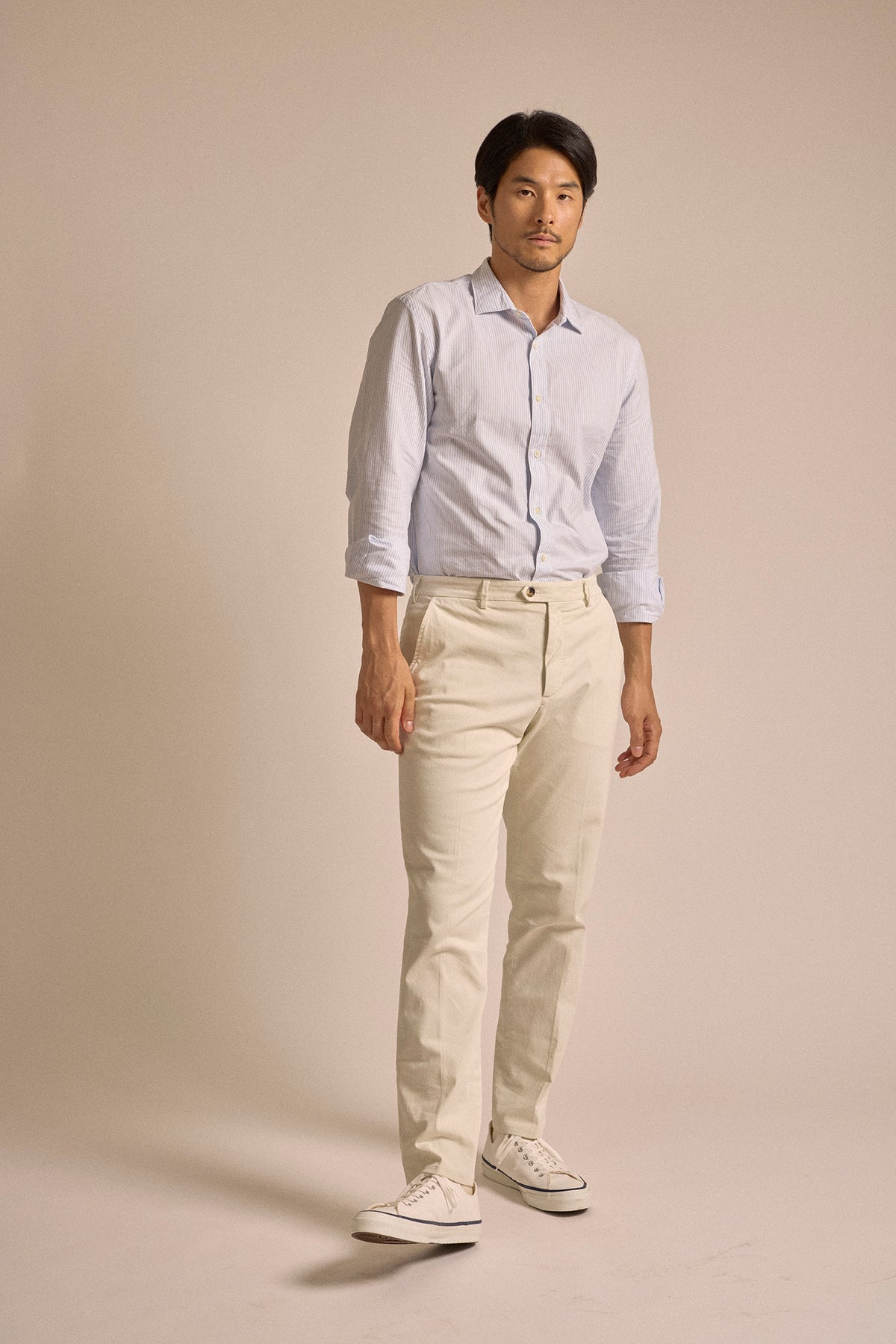 Trunk Palmer Flat Front Cotton Twill Trousers: Bone