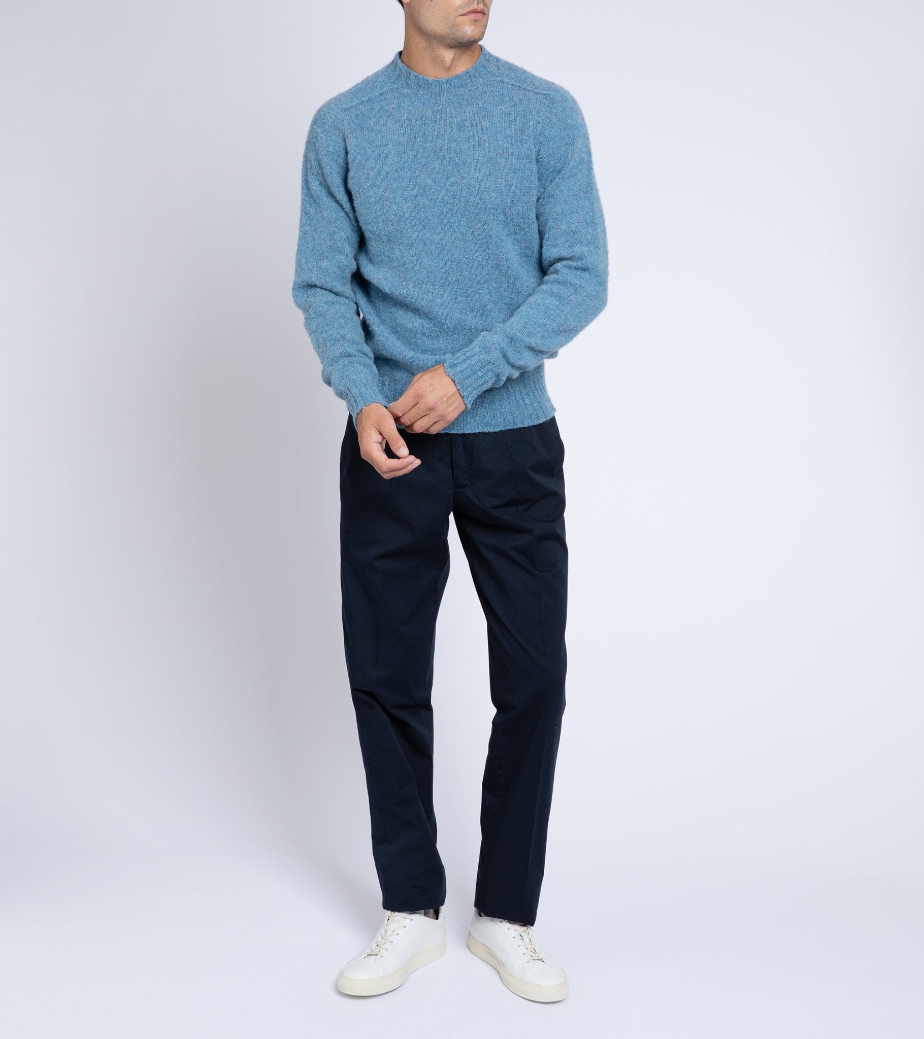 Trunk Berwick Brushed Shetland Crew Sweater: Denim Blue - Trunk Clothiers