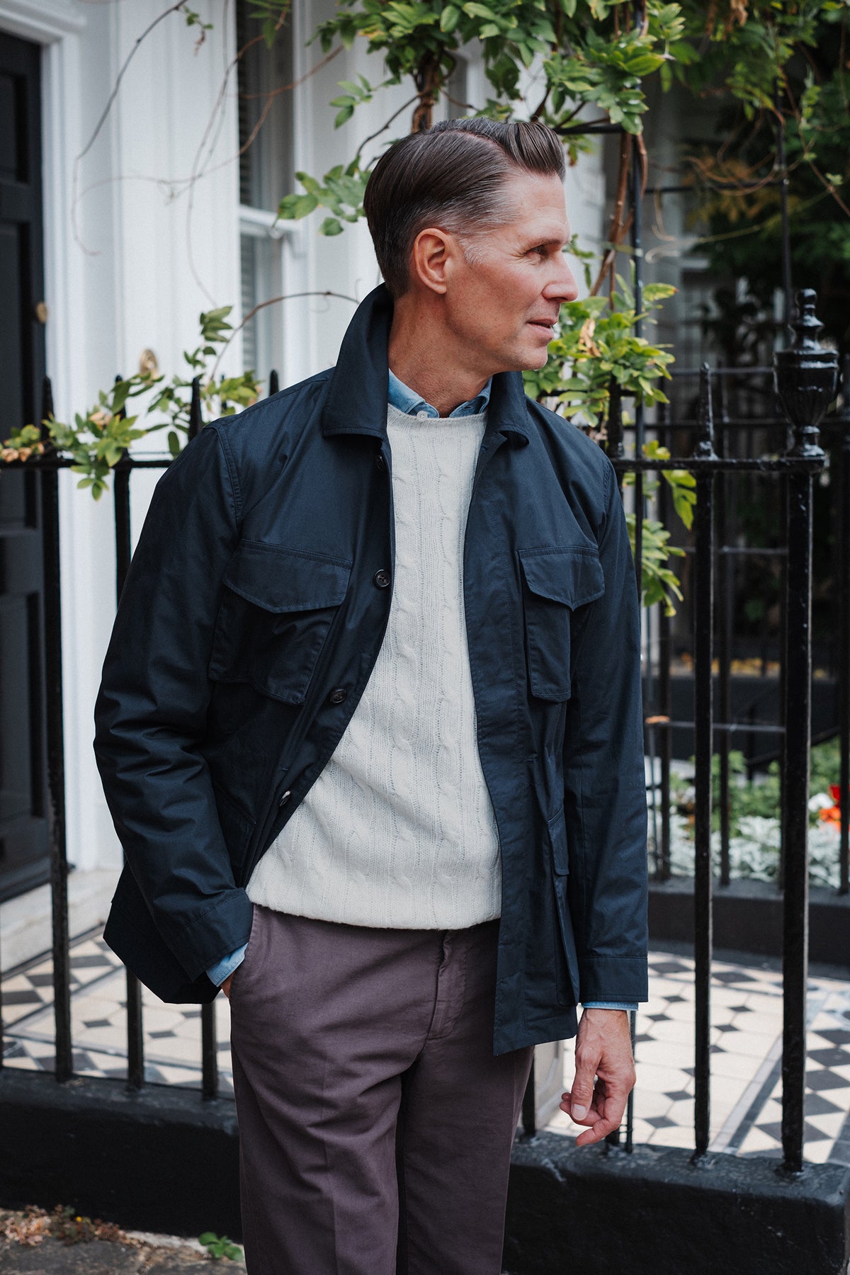 Trunk Blandford Waxed Cotton Field Jacket in navy, product photo.