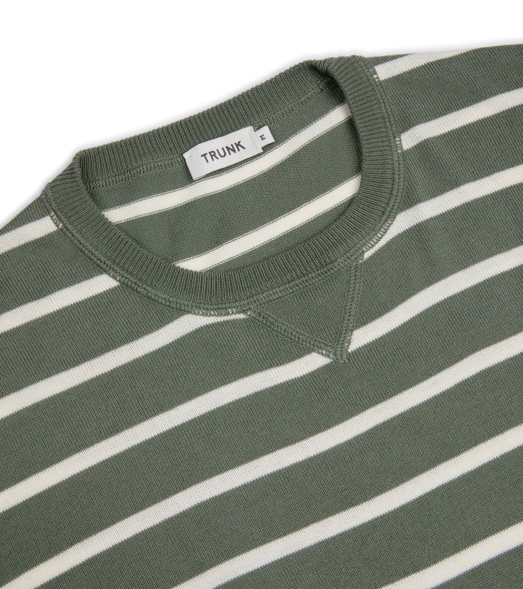 Trunk Marsham Cotton Cashmere Stripe Sweatshirt: Sage Green/Ecru - Trunk Clothiers