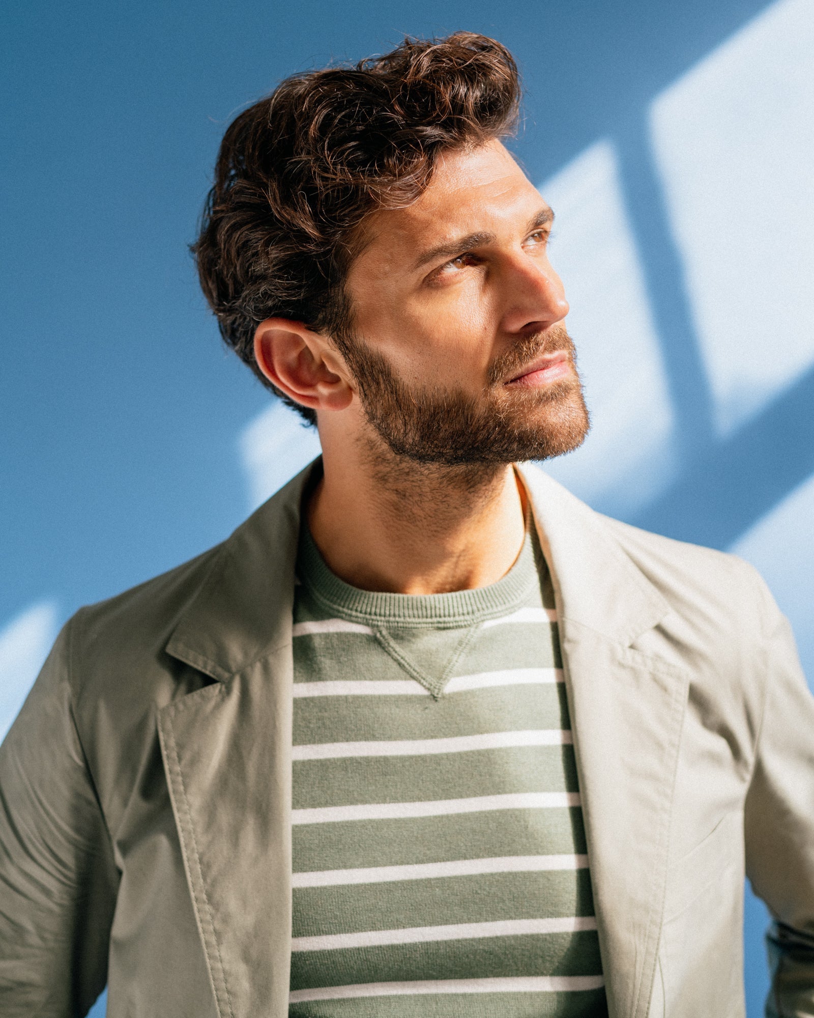 Trunk Marsham Cotton Cashmere Stripe Sweatshirt: Sage Green/Ecru - Trunk Clothiers