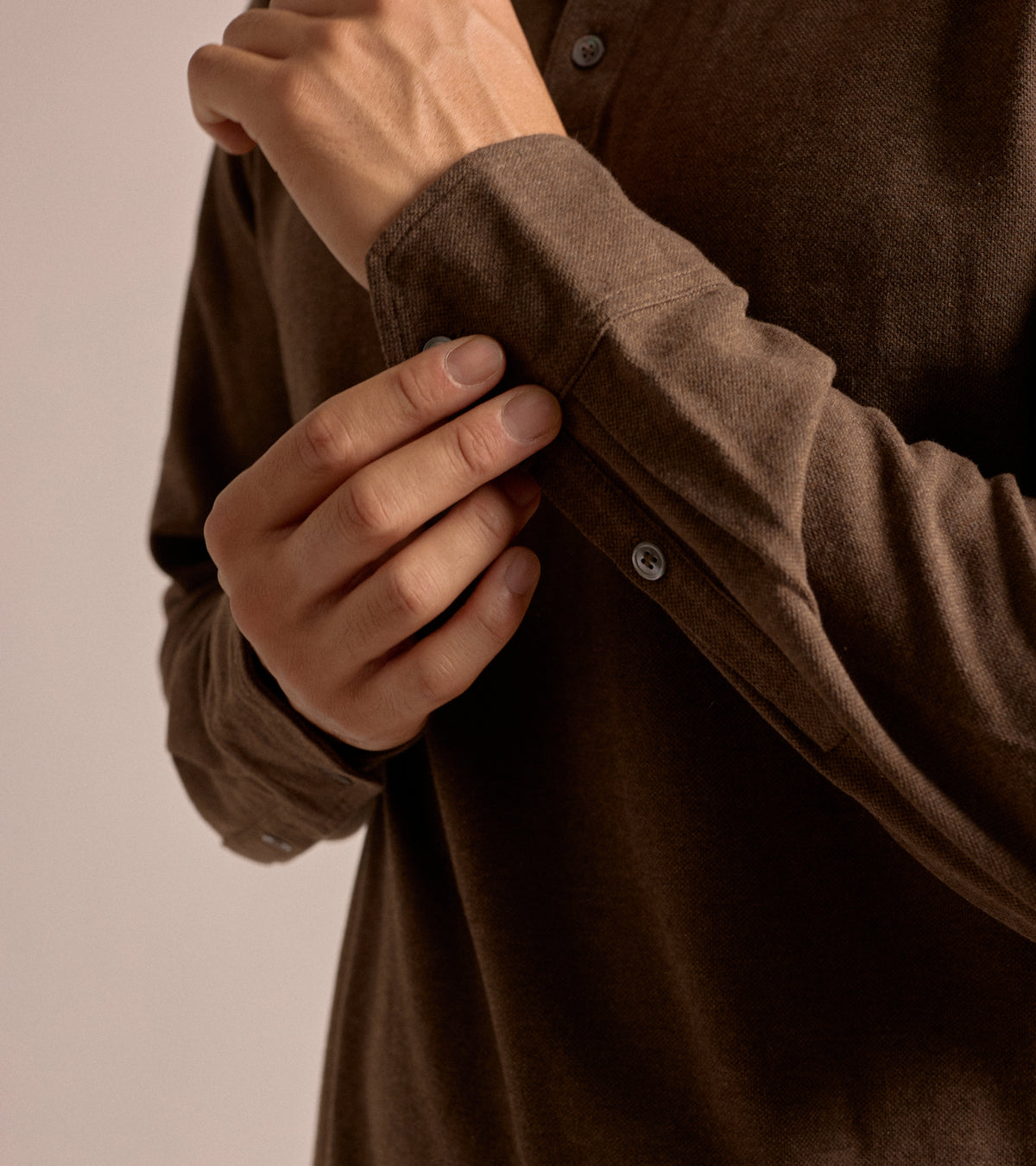 Trunk Moxon Long Sleeve Polo Shirt: Brown Marl