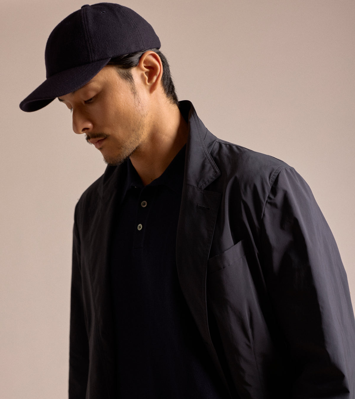 Trunk Wool Flannel Baseball Cap in navy, product photo.