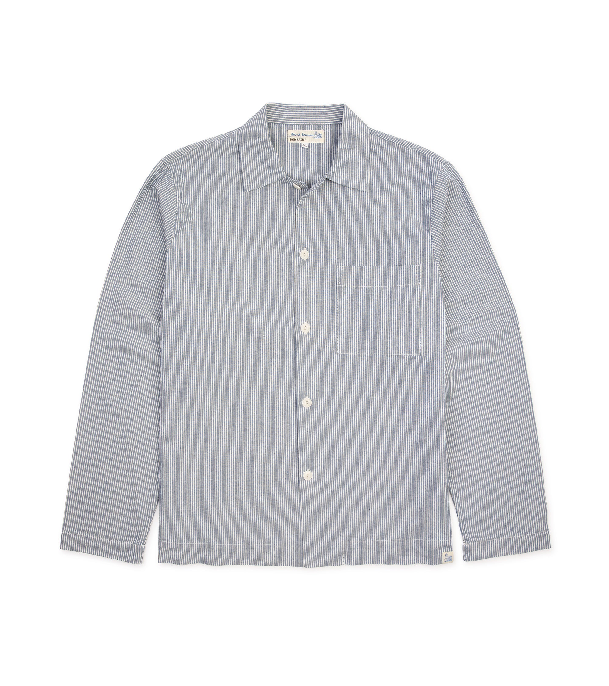 Merz b. Schwanen Relaxed Fit Cotton Pyjama Top: Striped Chambray
