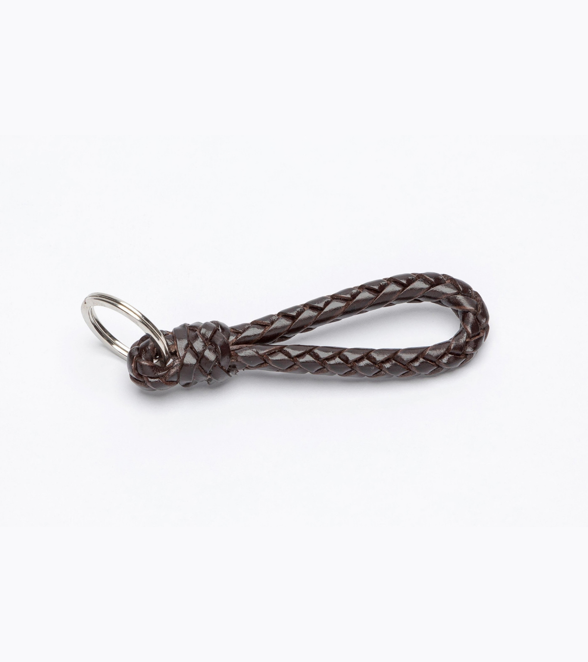 Beorma Leather Plaited Key Fob in dark brown, product photo.