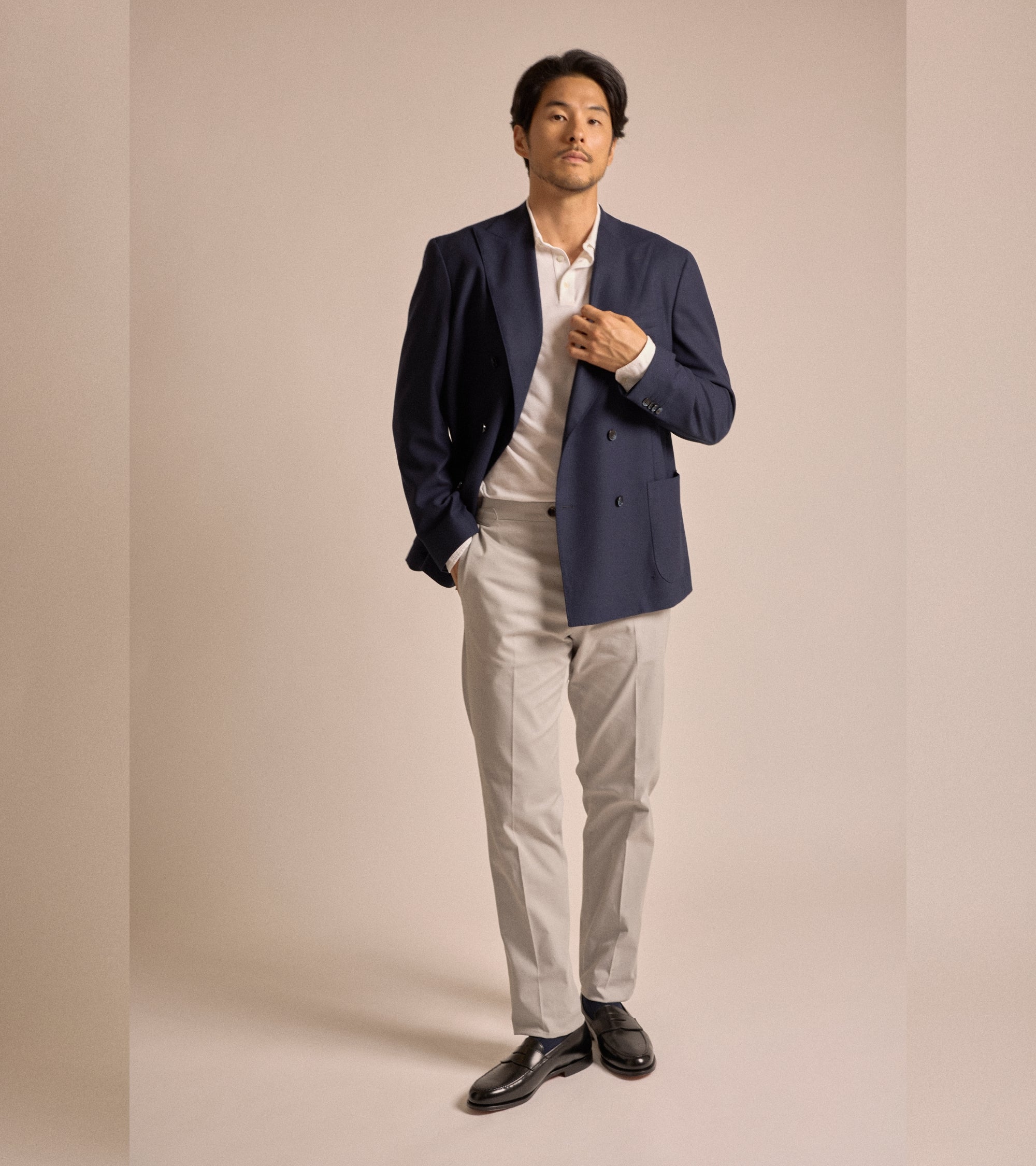 Trunk Webb Tropical Wool Double Breasted Jacket: Navy