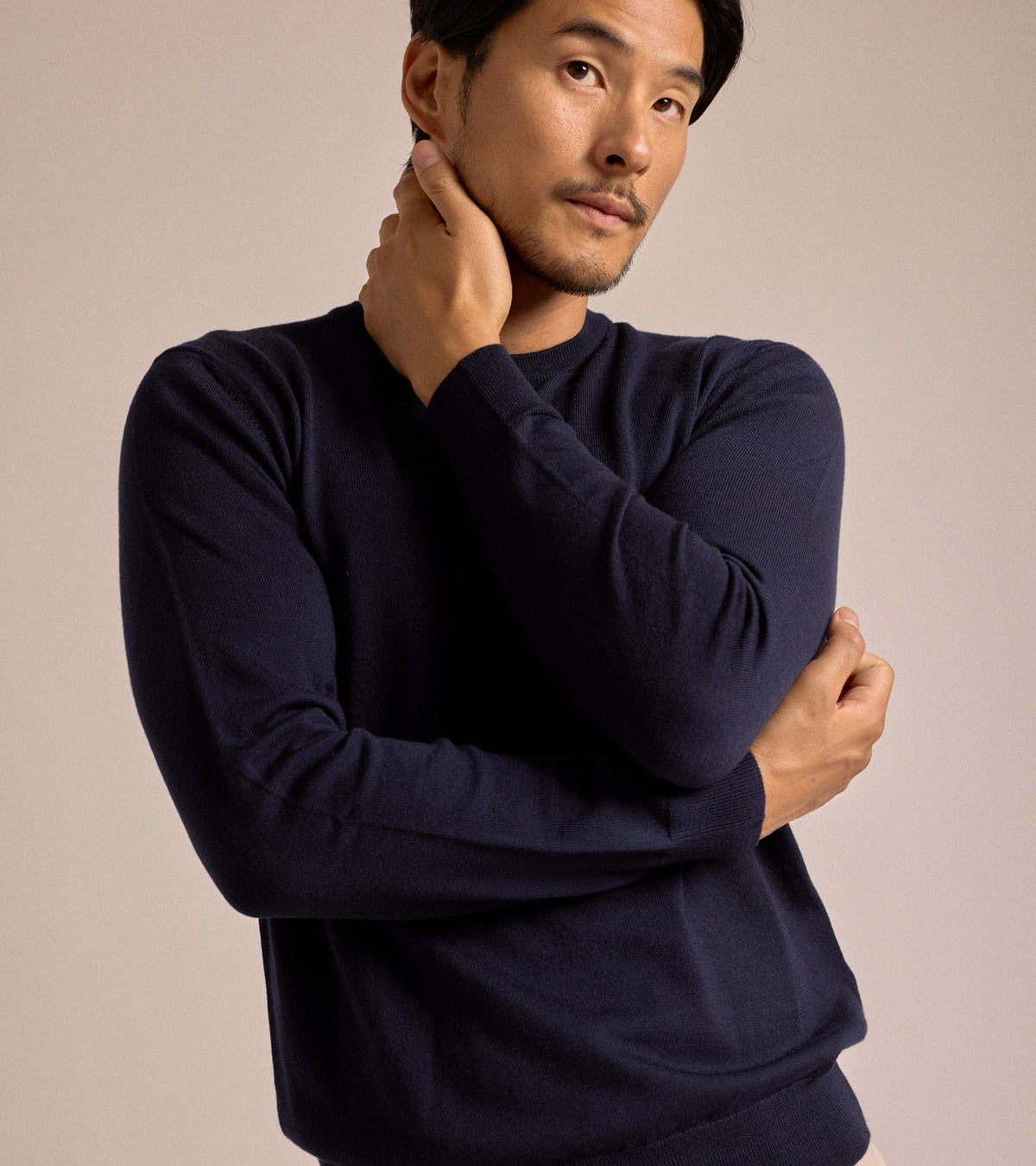 Trunk Harley Merino Crew Neck Sweater in navy, product photo.